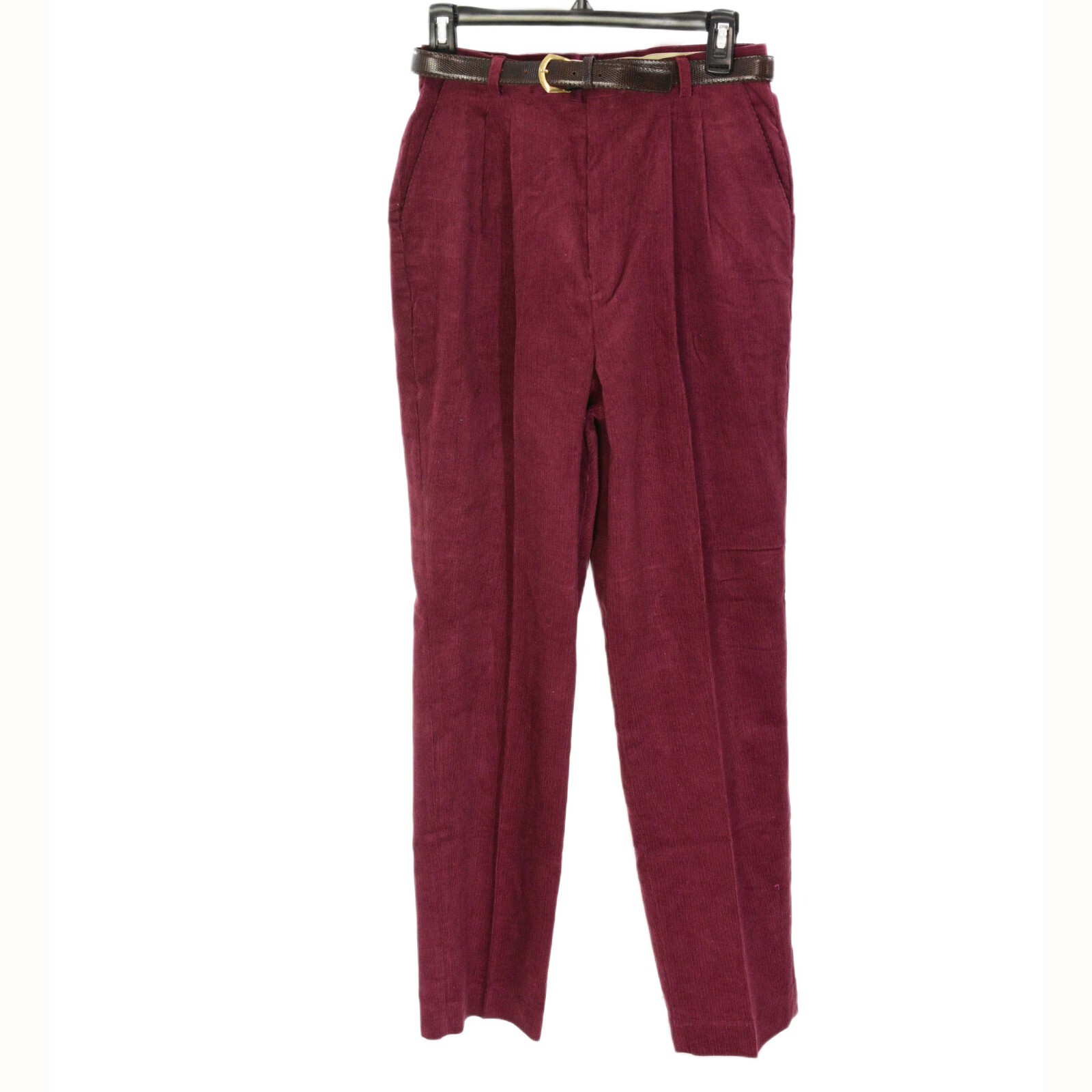 90s Vintage Haggar Red Corduroy High Waist Pleated Pants Belted Womens 4 Office