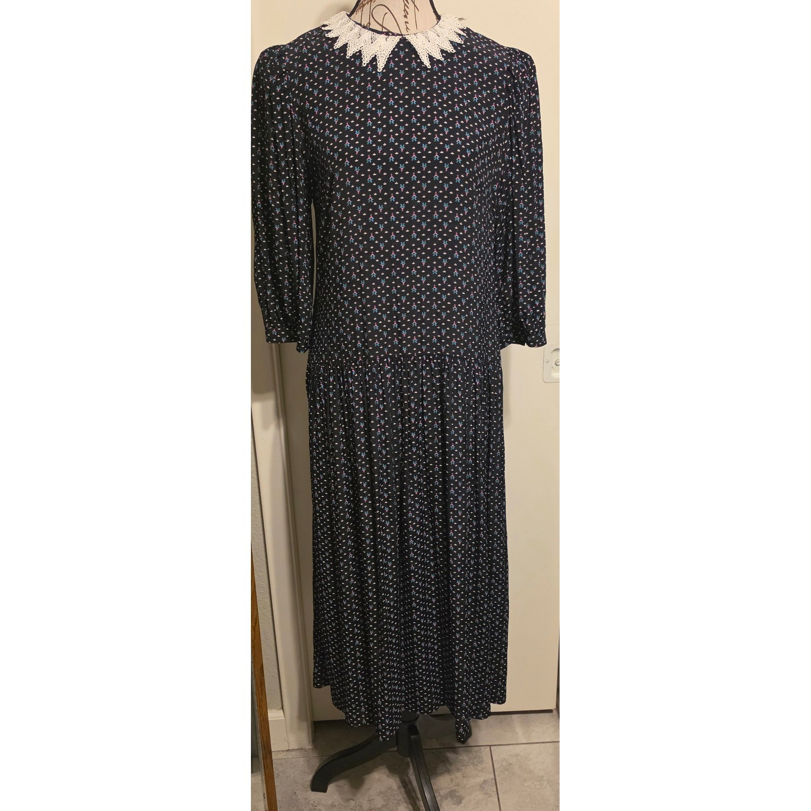 Vintage Jane Schaffhausen Belle France Cottagecore Midi Dress 12 Union Made USA