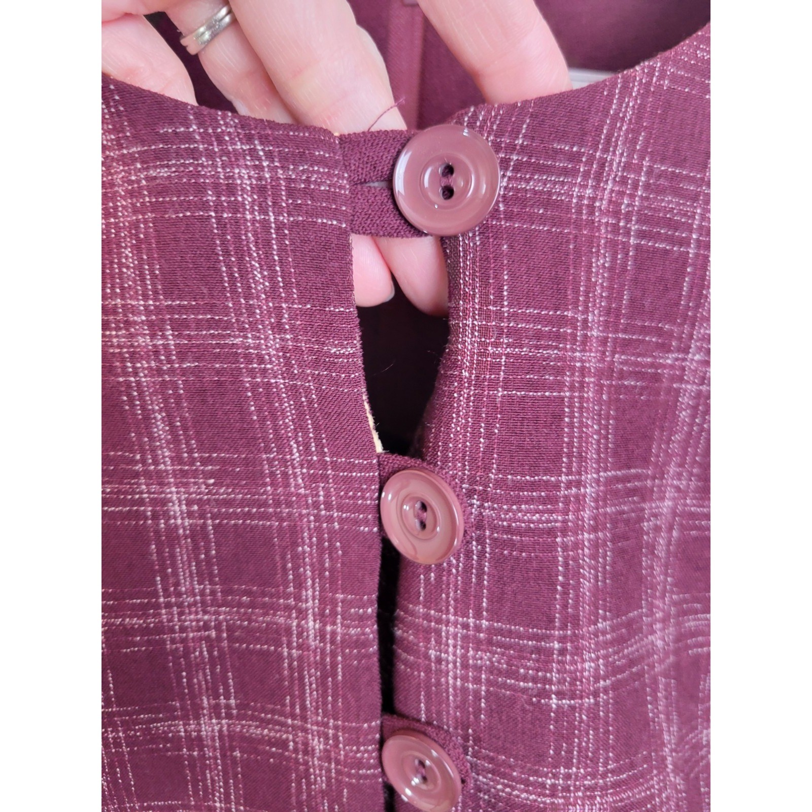 NOS Leslie Belle Dress Vintage 90s Plaid Bodice Midi Career Modest Purple 12P