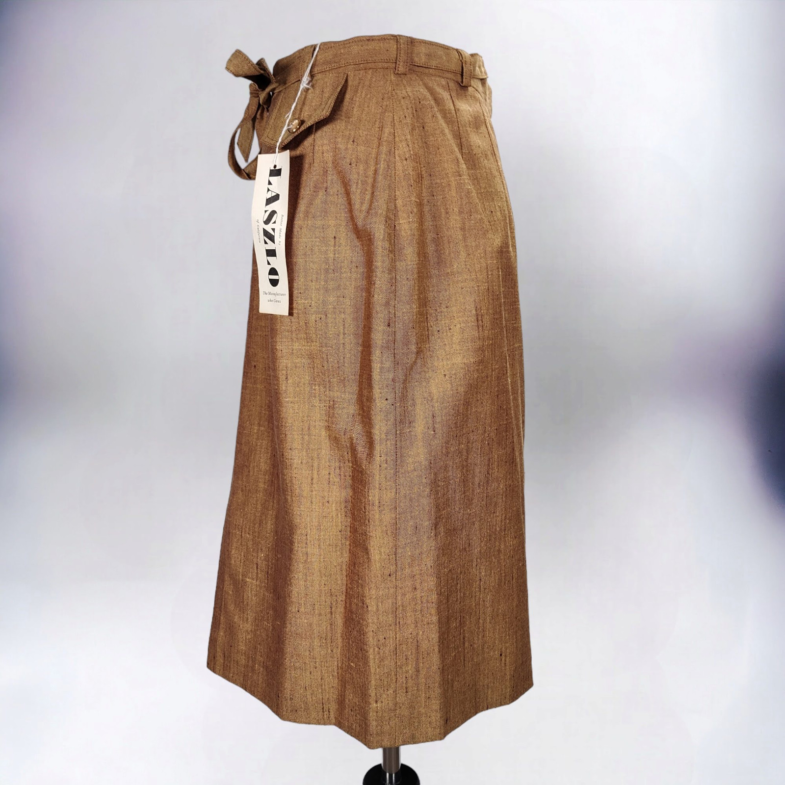 Vintage 1960s Wool Silk Tweed Pencil Skirt NOS Gold Belted Mod Secretary Size 10