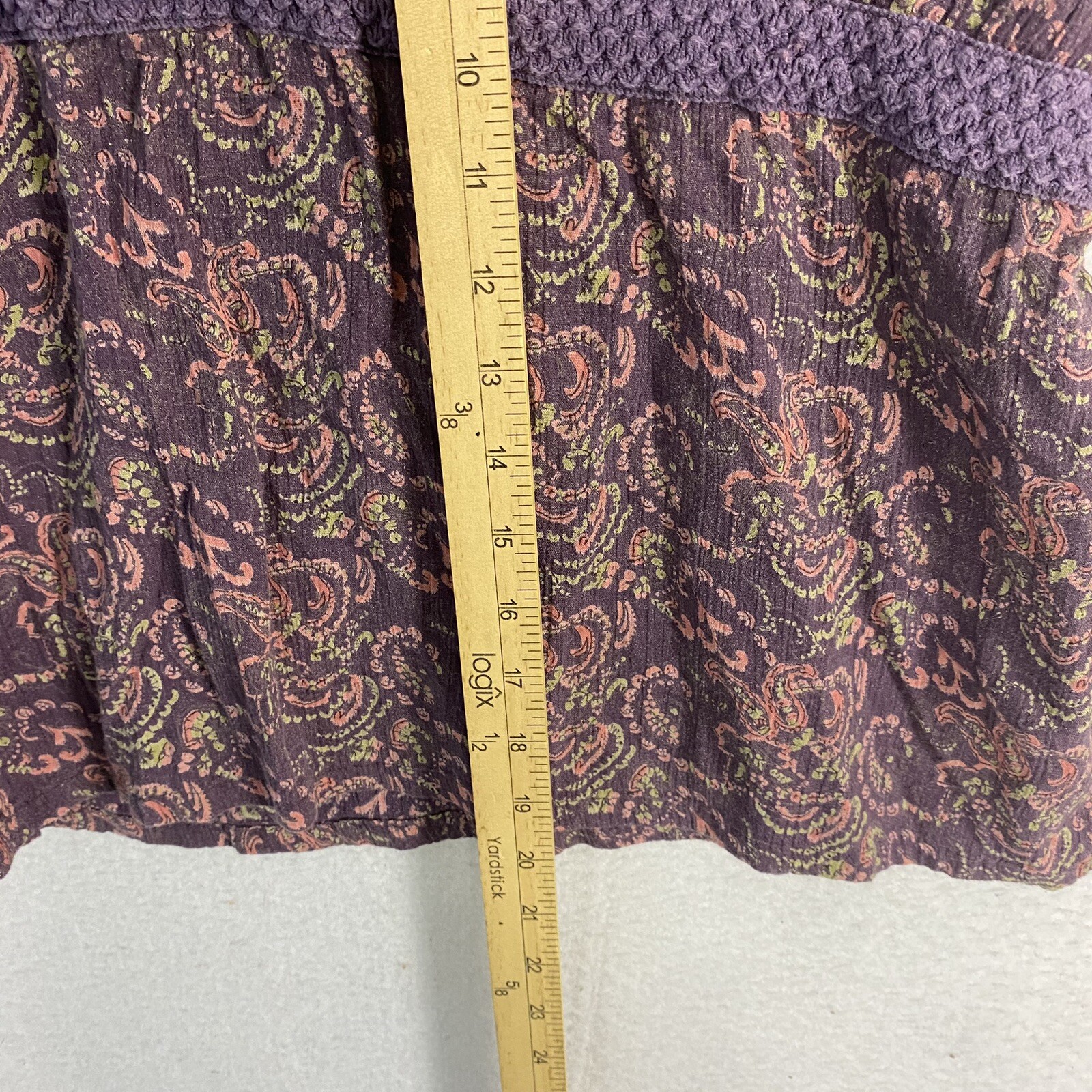 VTG Boho Peasant Balloon Sleeve Gauze Top L Purple Paisley 90s Blouse