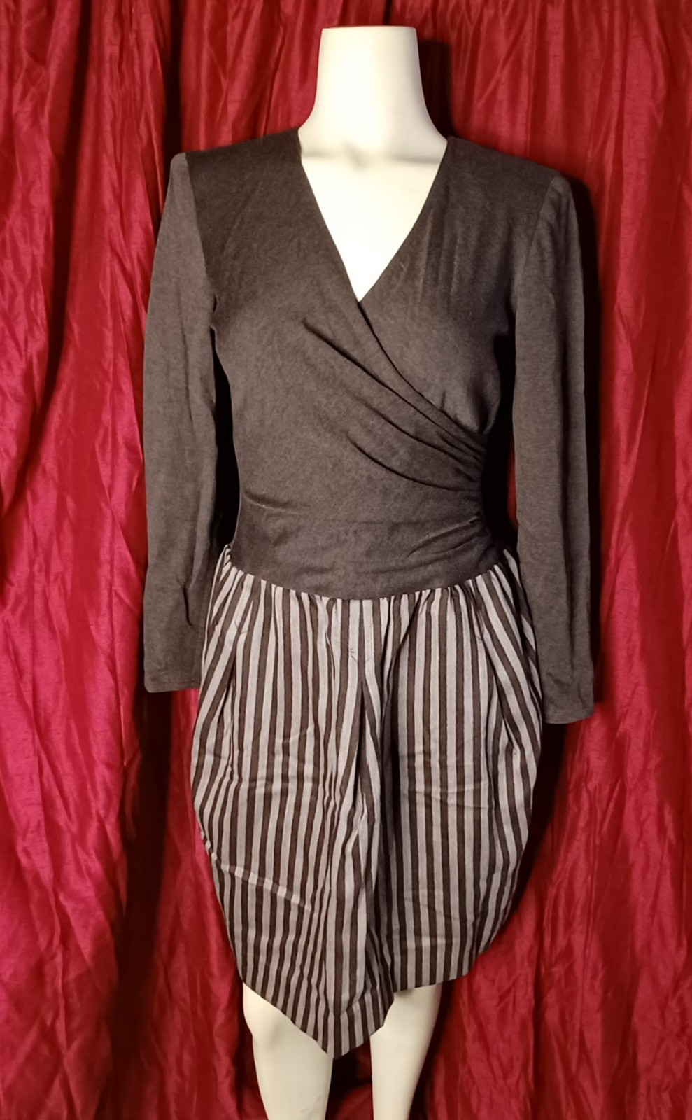 Vintage J. Tiktiner Cote D’azur Brown Striped Dress Size 38/6. Made France D2032