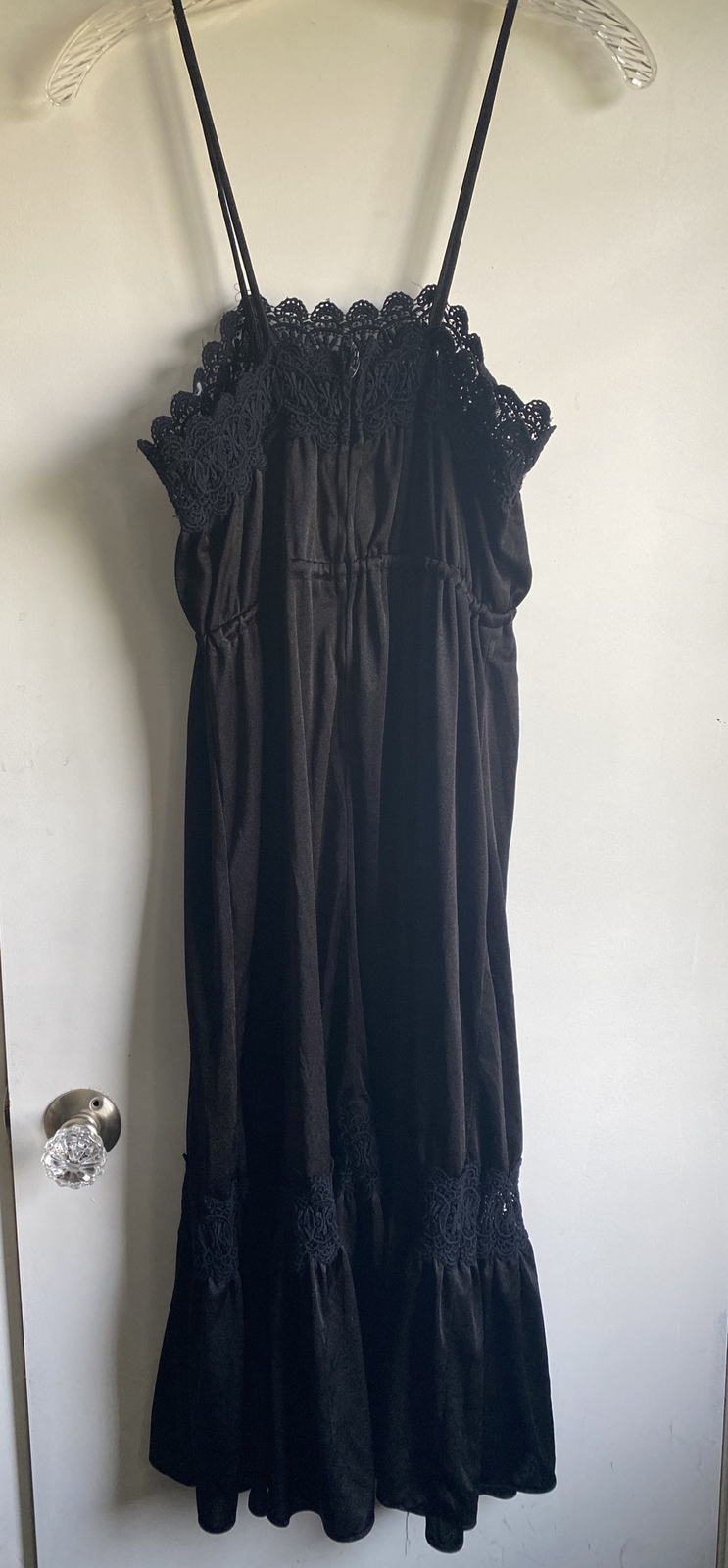 vintage black slip dress silky poly lace zip back goth vampire halloween