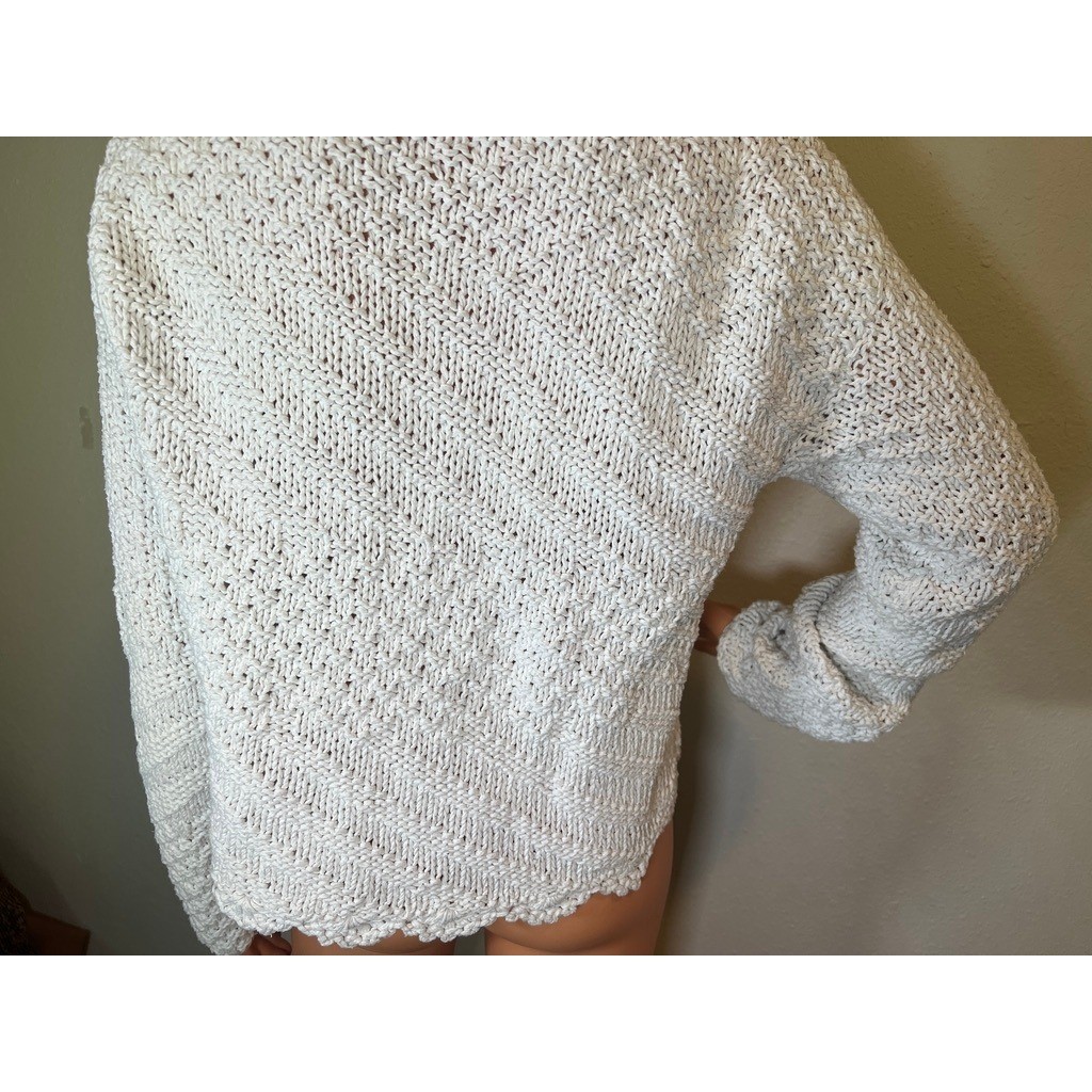 Vintage Handknit Cardigan White Cotton Cottagecore Sweater SIZE?
