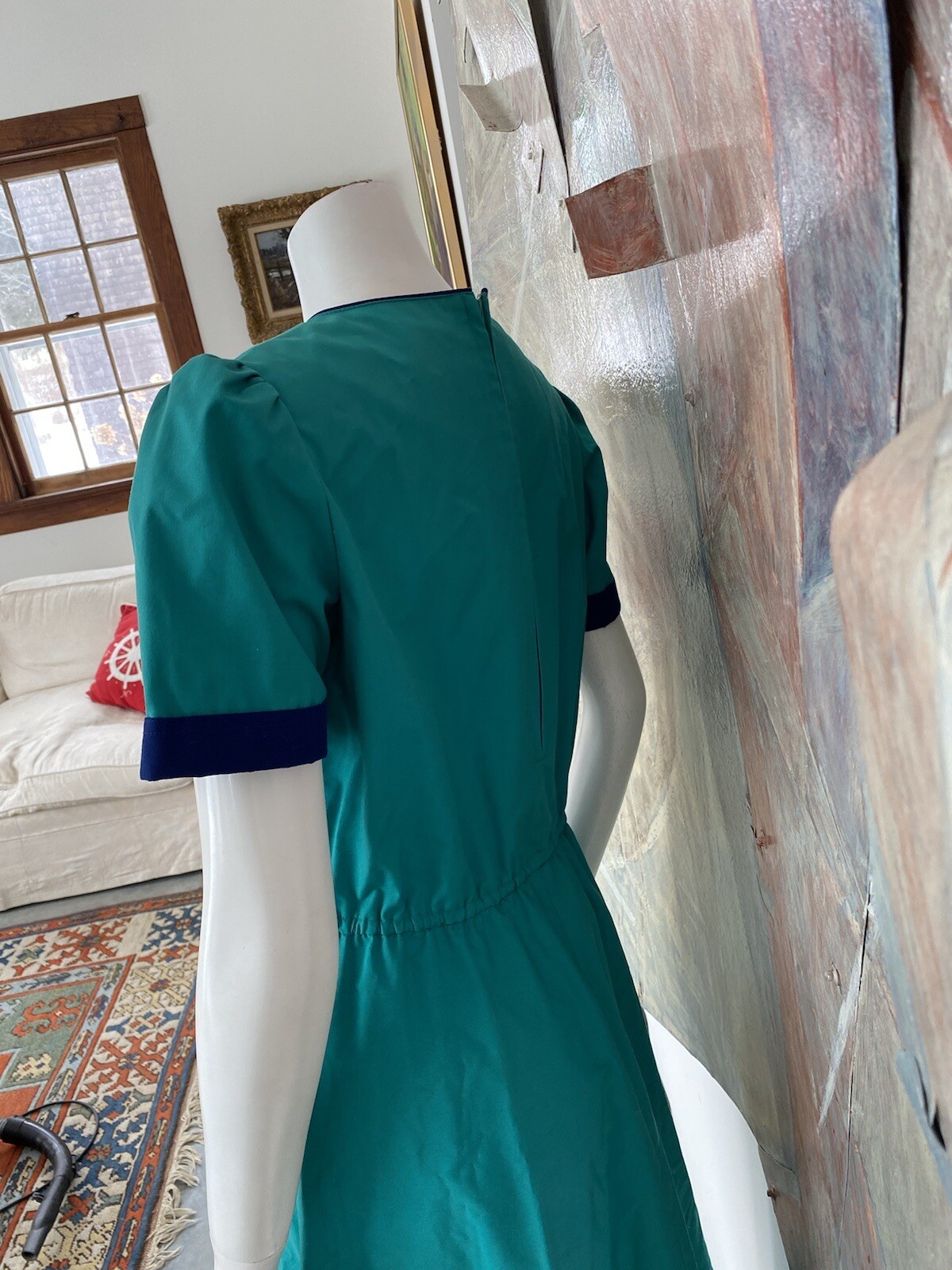 Vintage Darian Green Blue Fit And Flare 1980s Dress Size 8