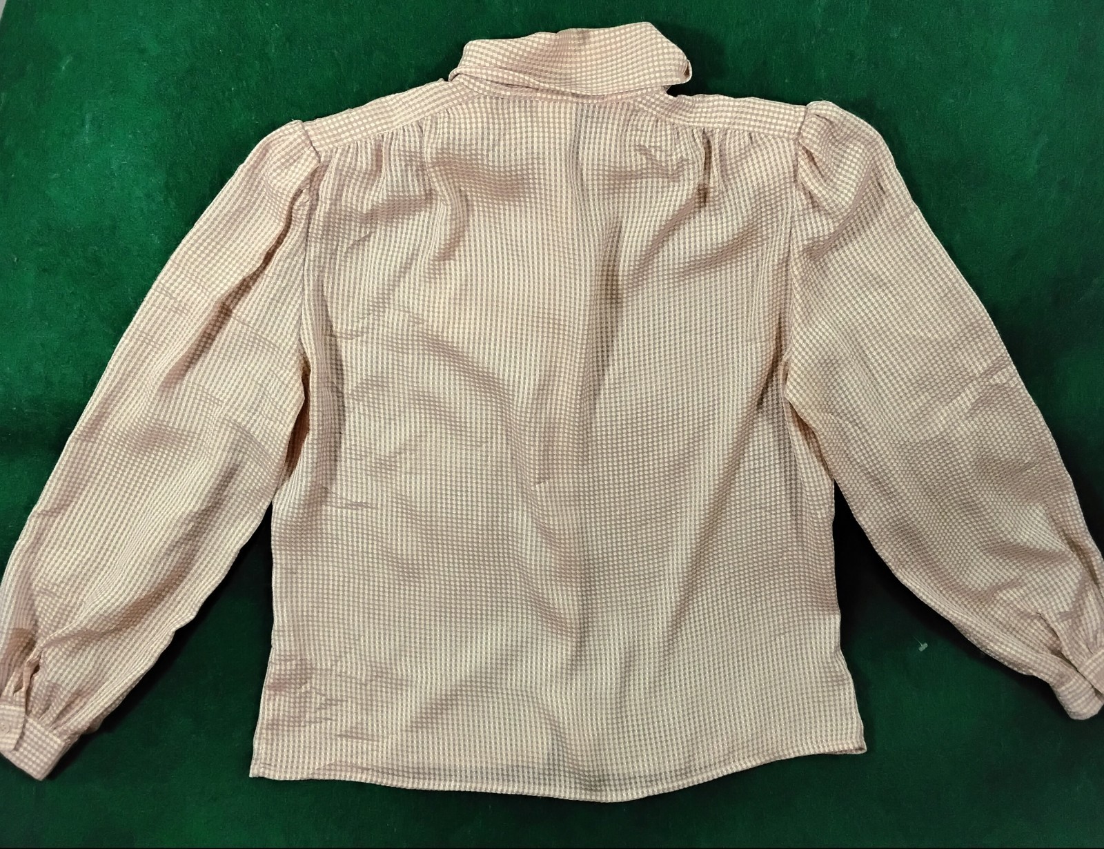 Vtg 80s The Windham Collection Tie Neck Blouse Cream/Peach Long Sleeves Sz 12