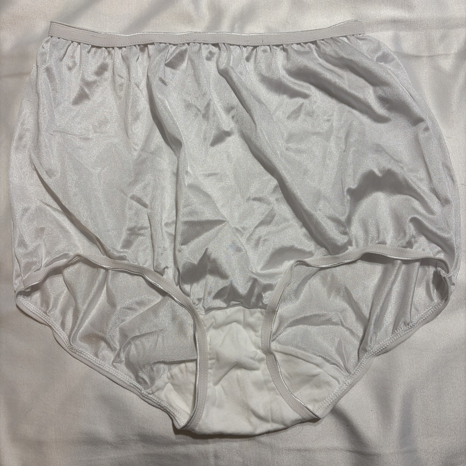 COTILLION Vintage Size 7 White Shiny Satan 100% Nylon Brief Granny Panties