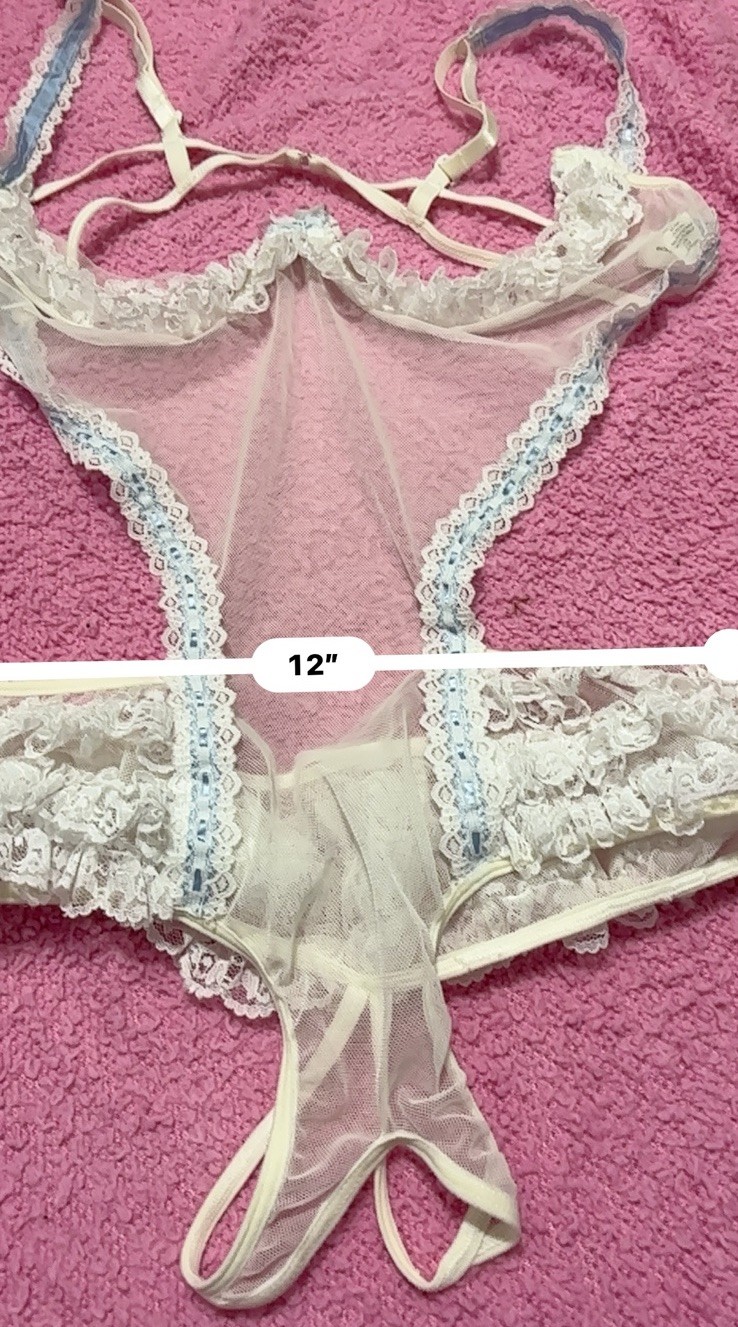 Vintage Fredericks Of Hollywood style lace teddy bodysuit with ruffles #80921