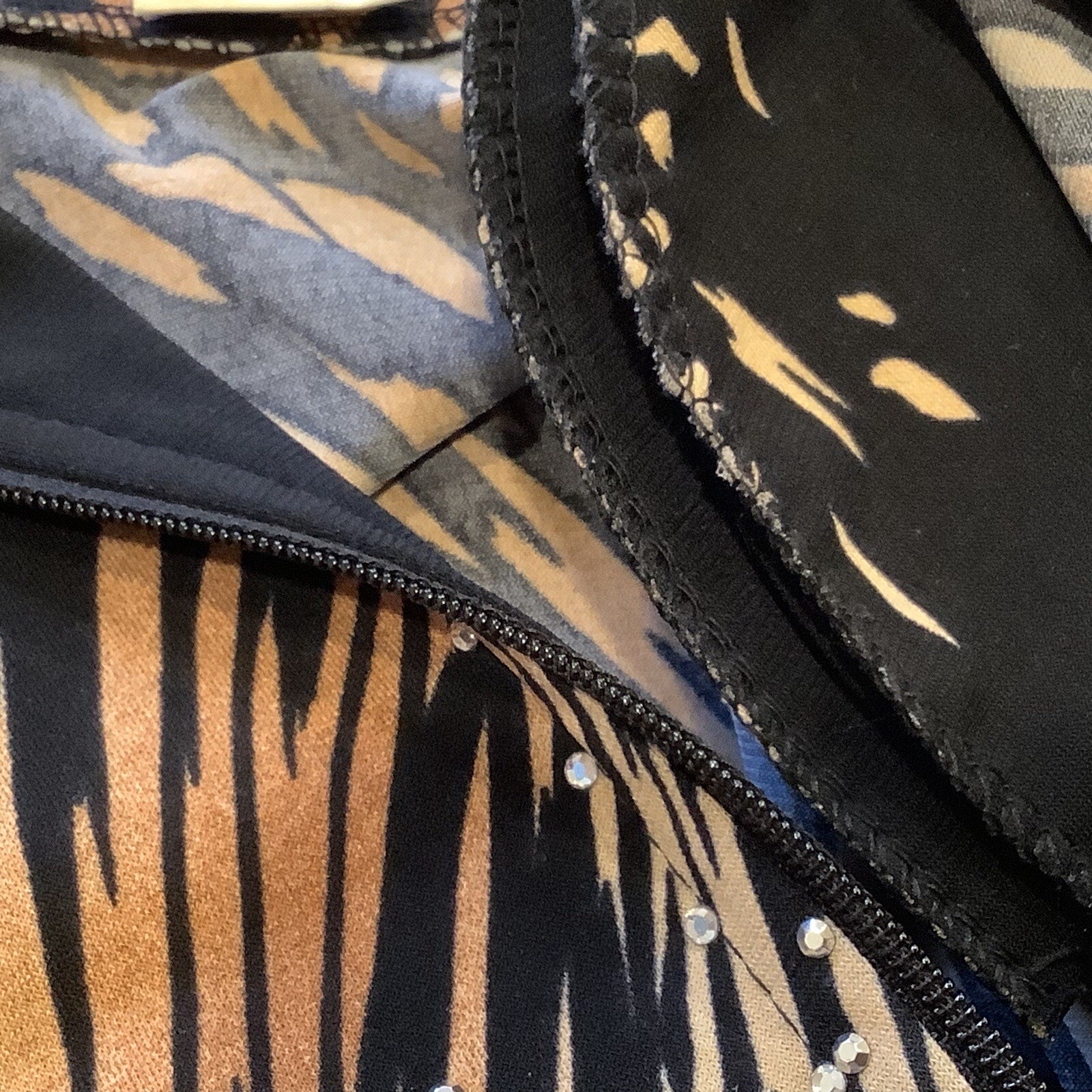 Vtg Jackets Galore By John Farah Top Large Leopard Tiger Print Bling 3/4 Sleeves