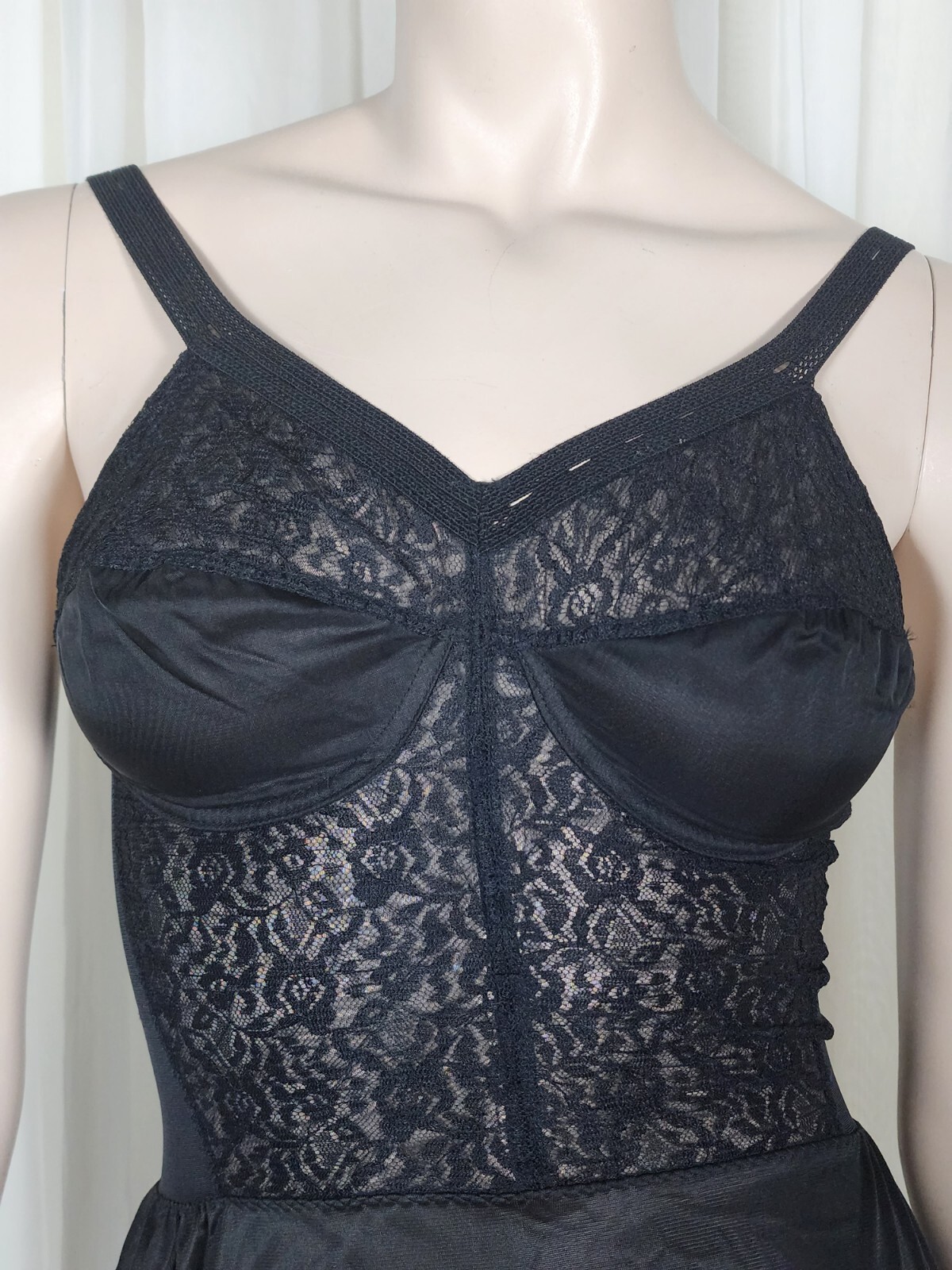Vintage 50s 60s Belinda stretch control top bra dress slip 36 C cup sz S black