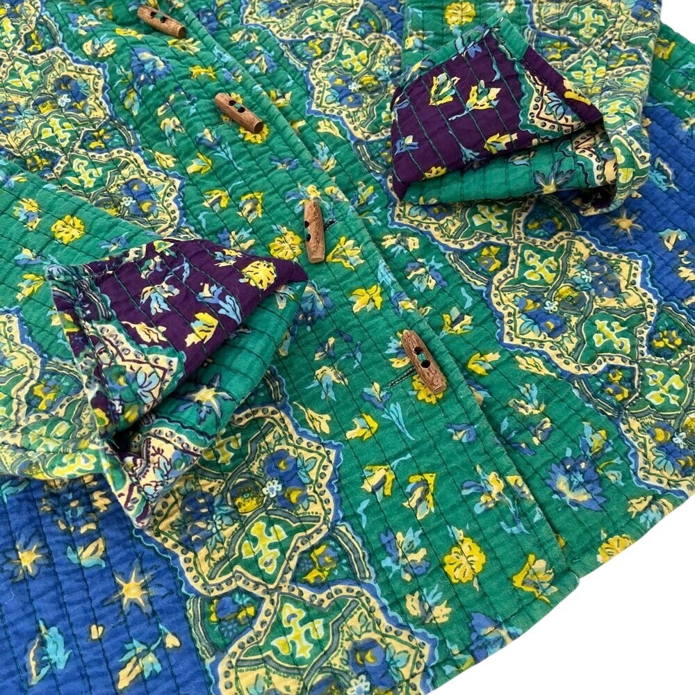 Blair Vintage Colorful Quilted Womens Jacket, Blair 100% Cotton Wood Button 335