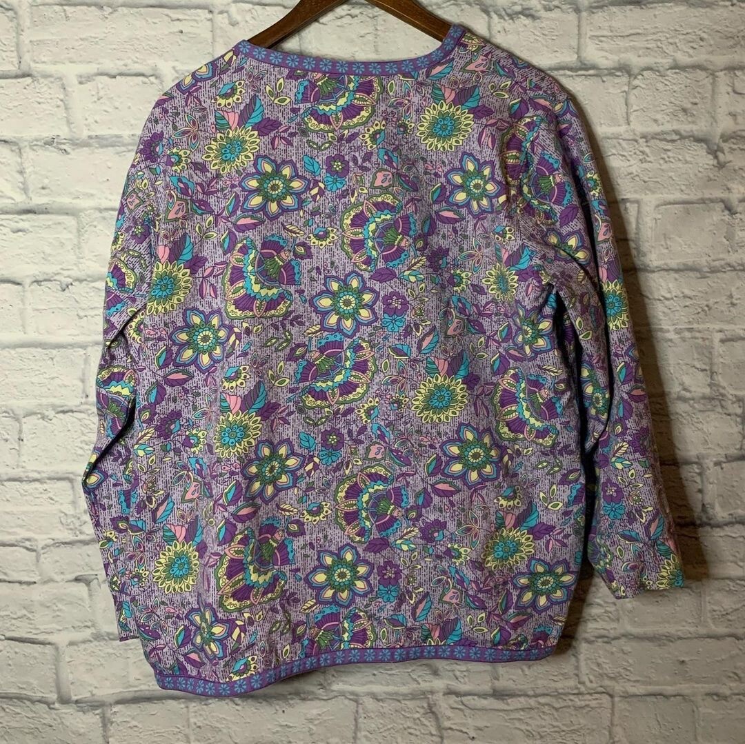80’s Vintage Tudor Court Floral Vibrant Pastel Purple Tapestry Jacket Cardigan