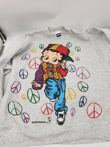 Vintage 1993 Betty Boop Hip Hop Peace Out Gray Sweatshirt 2 Sided Size XL-Tultex