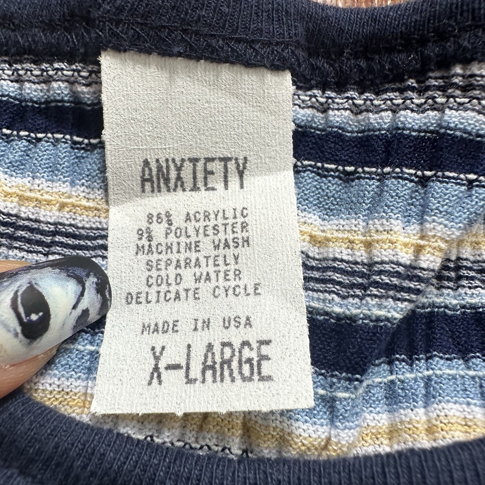 Vintage 1990s Anxiety striped lettuce hem long sleeve top