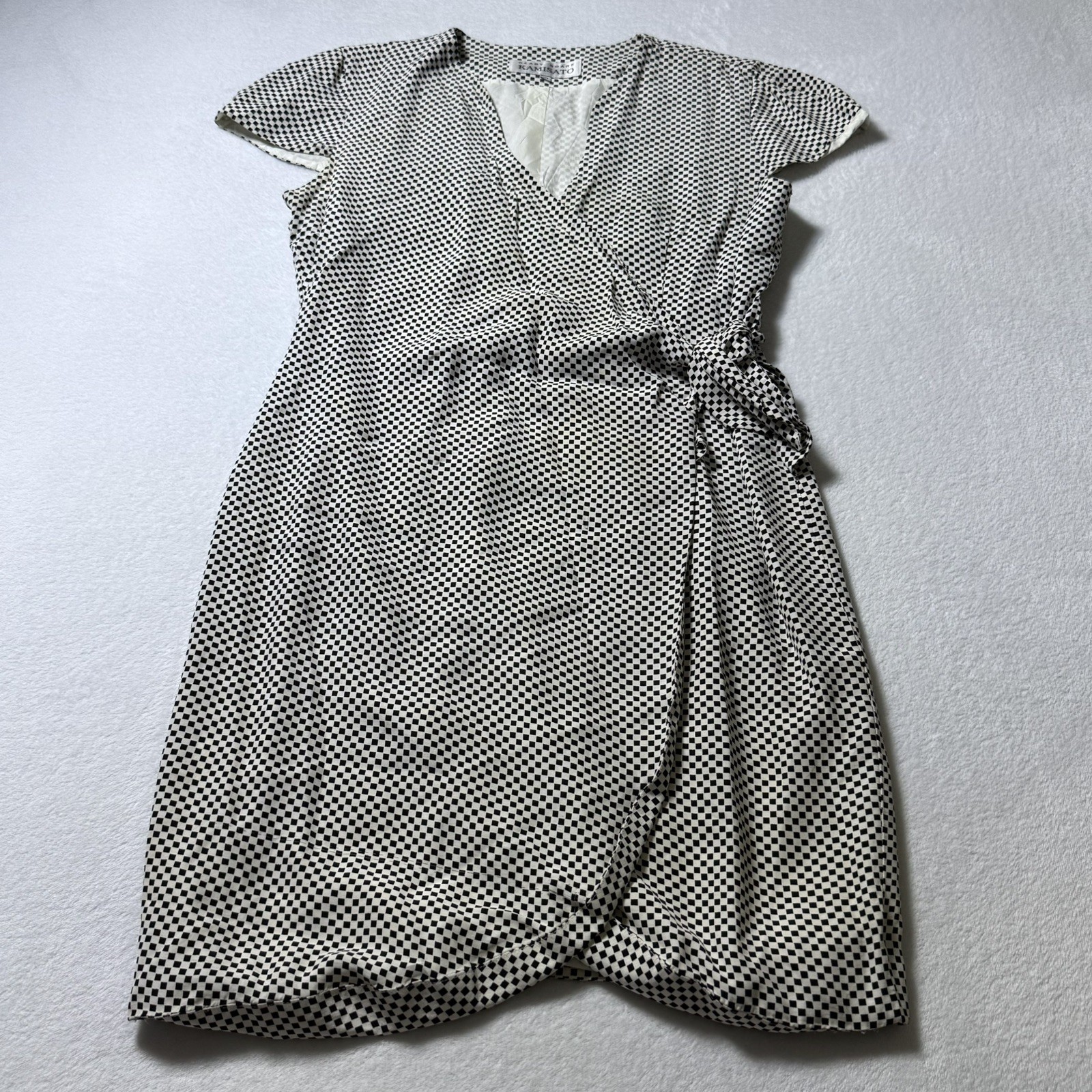 VTG Geary Roark Kamisato Wrap Dress Women’s 10 Mini Black & White Checkered