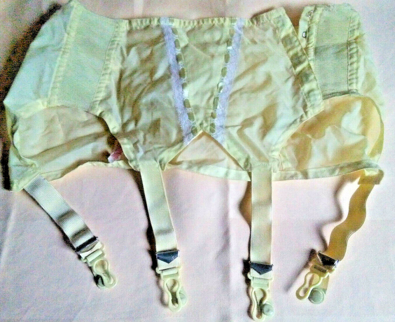 Perlon Taffeta Suspenders, Original 1950s, Garter Belt, Yellow