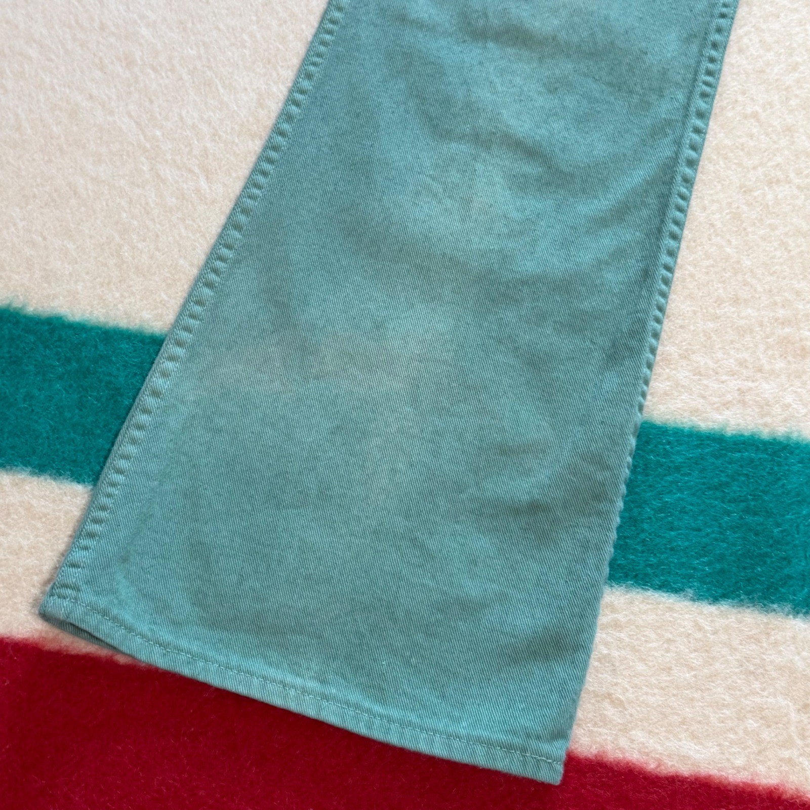 VTG 70s Green Denim Flared Pants Talon 42 Zip High Waist 29×29