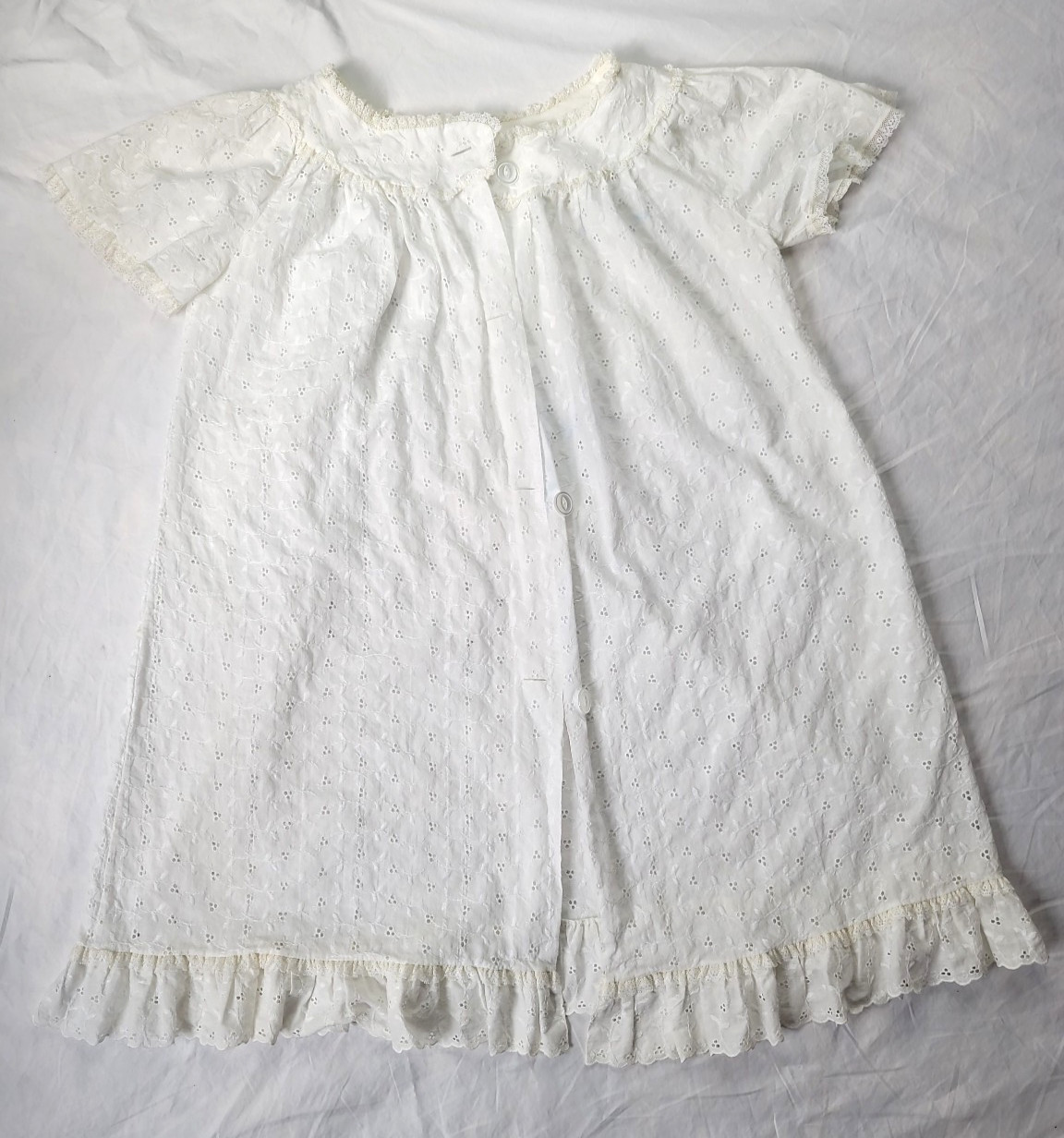 Vtg Barbara Lee Robe White Eyelet Lace Sz Small Summer Cover Up Short Sleeve