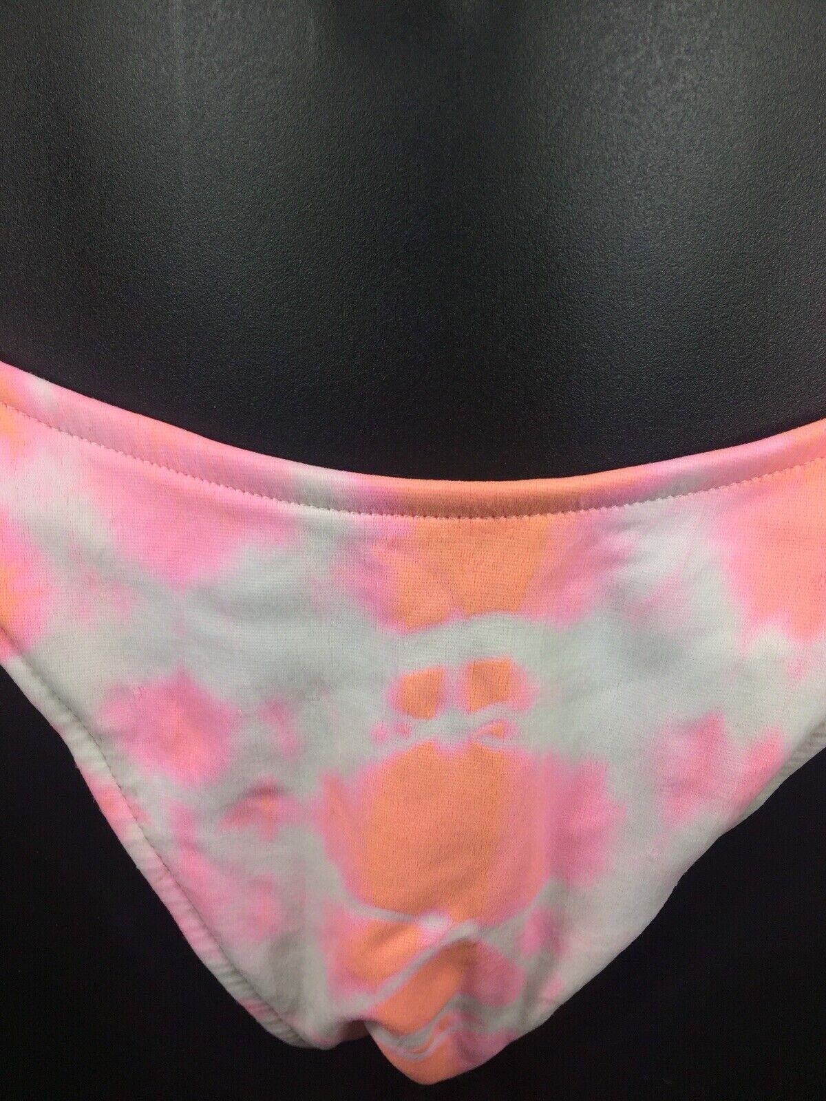 Vintage 80s 90s Neon Tie Dye Bandeau Bikini Top Bottom SET Pink Orange USA Retro