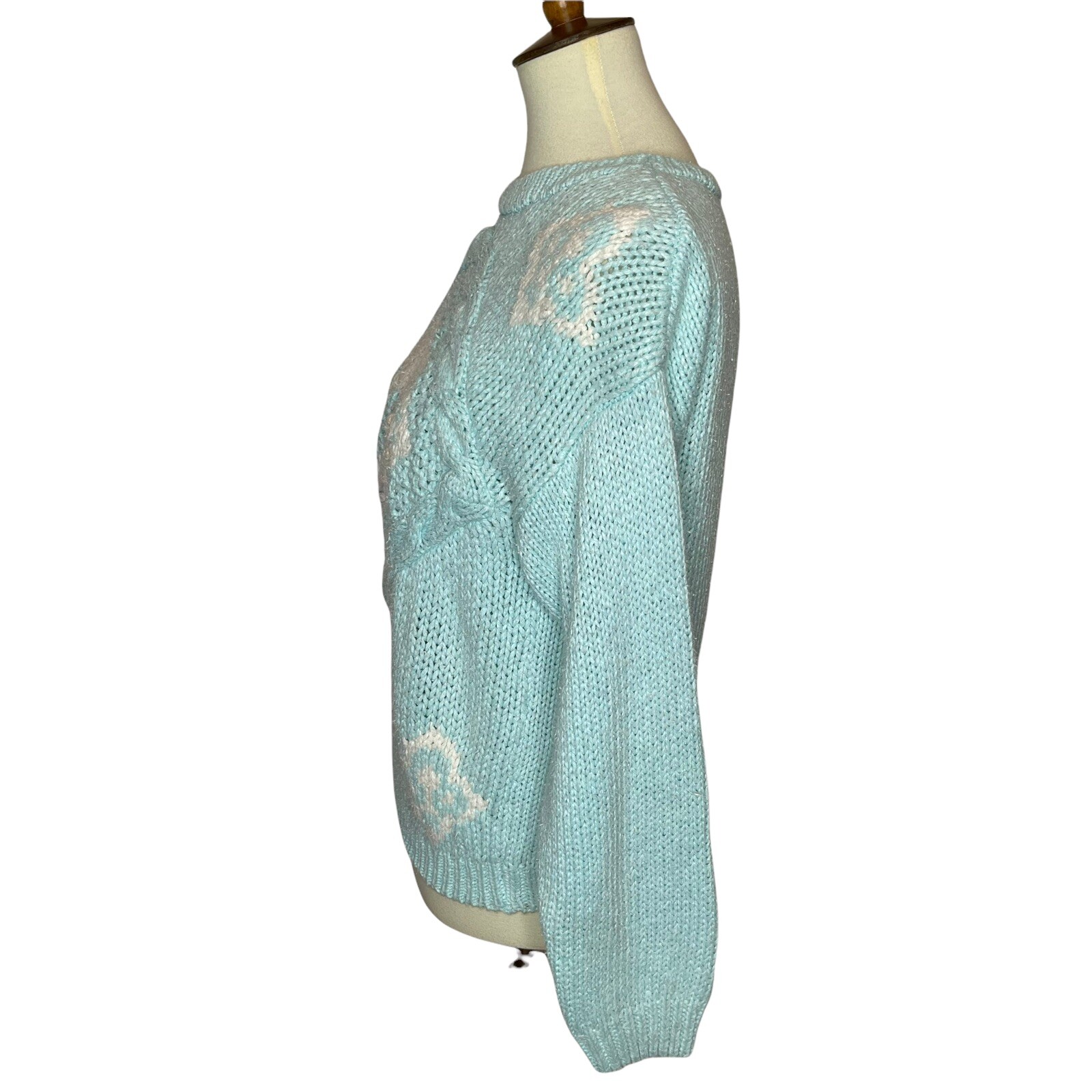 Vintage 80s Spice of Life Fairy Kei Kawaii Sweater Ramie Acrylic Sea Foam Blue M