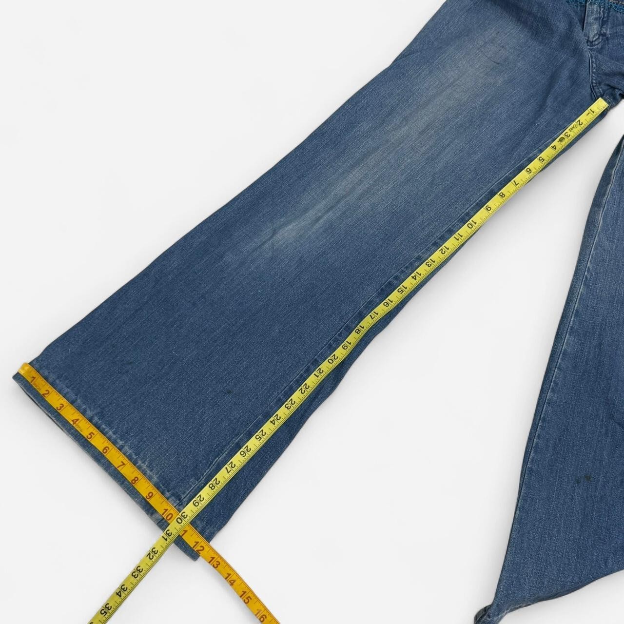 VTG 70s Rainbow Wave Bell Bottoms High Waisted Flare Leg Jeans Scovill Zip 26×31