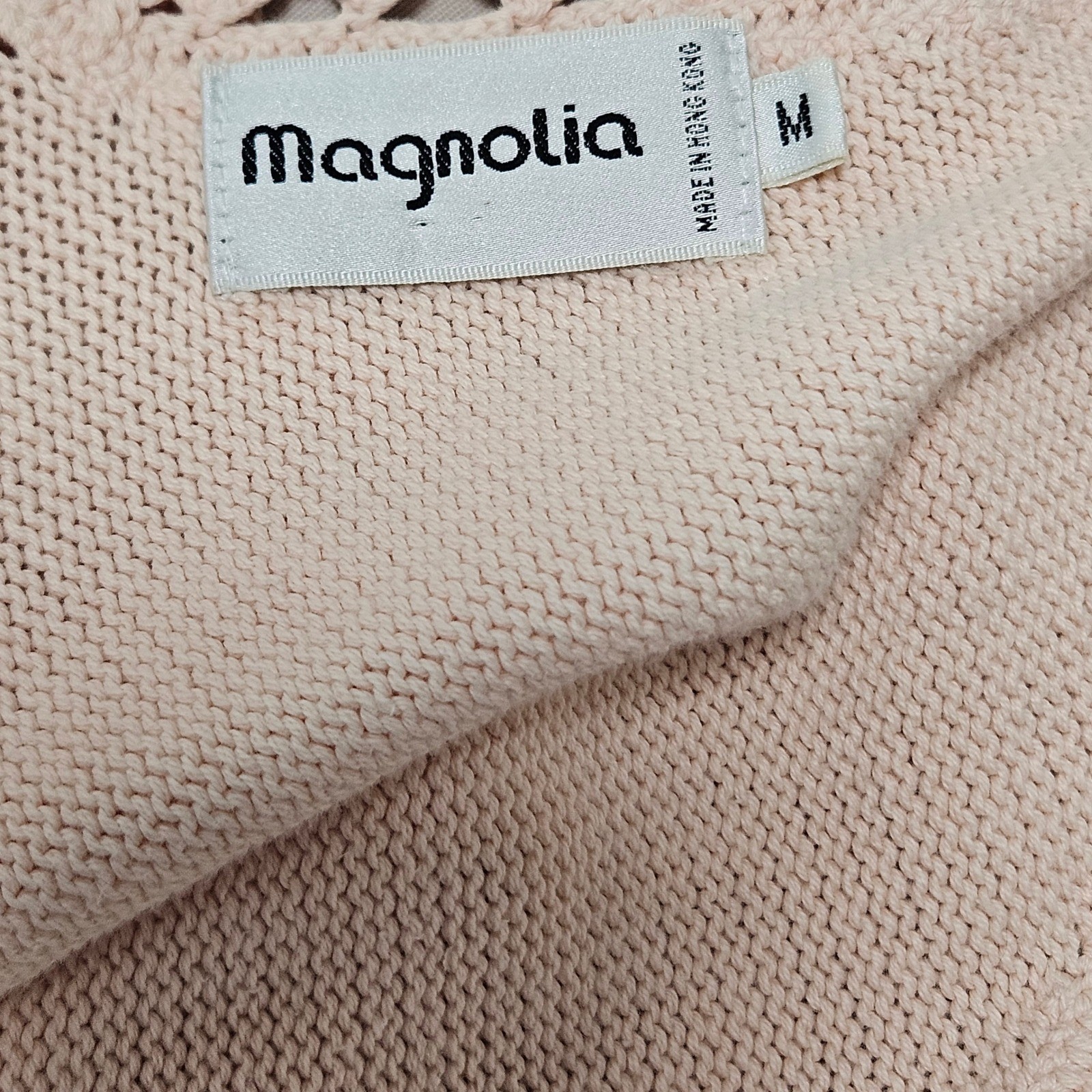 Vintage Magnolia Musk Melon Cotton Knit Tank Top Crochet Trim V-Neck Size M