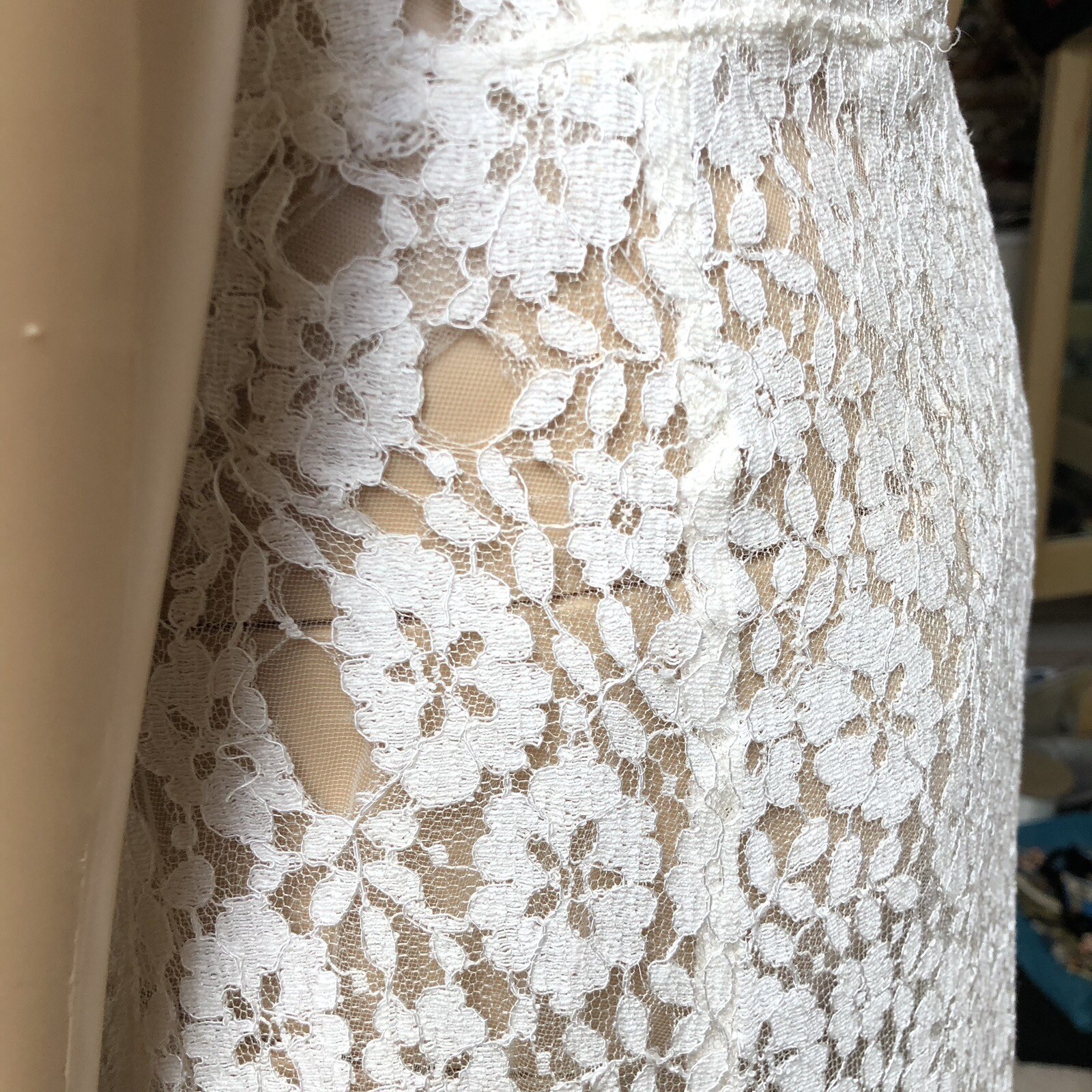 Vintage 30s White Lace Nightgown Gown Dress Sheer Sleeveless Lingerie Repair