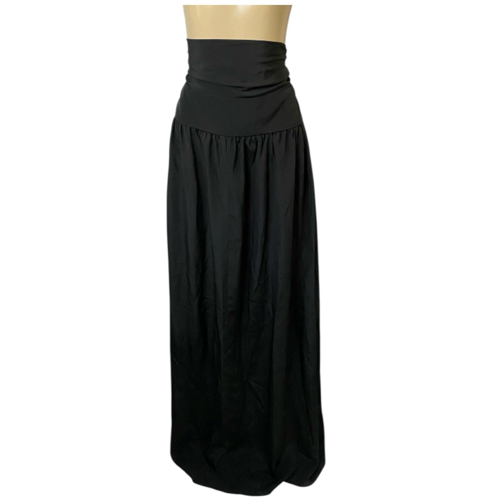 VTG 80s Black Satin Gown Multifunctional Dress & Skirt Sz M Retro Goth Grunge
