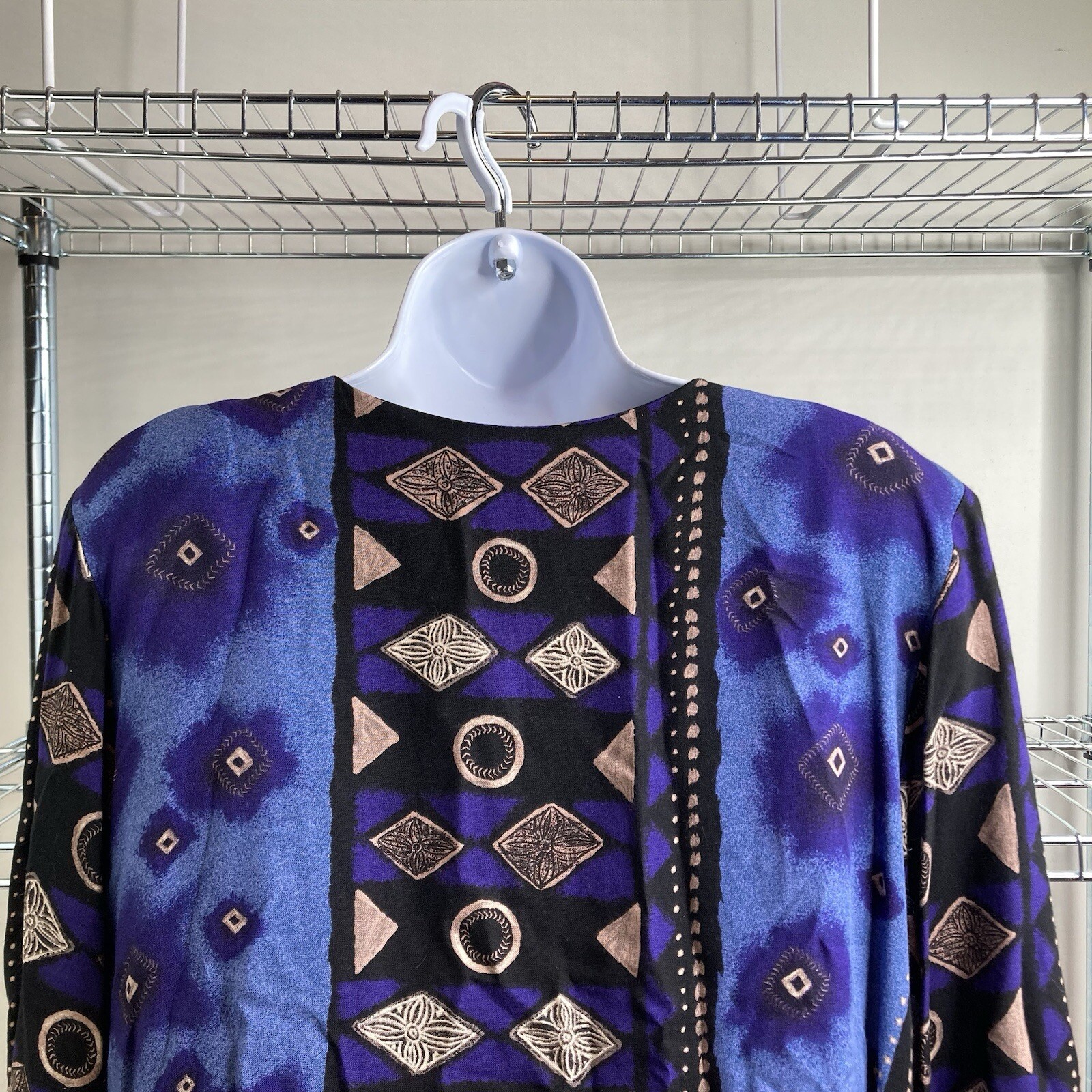 Vtg 90 Ruth Norman Saks Fifth Avenue Purple Tunic Top L Retro Flowy Hostess Glam
