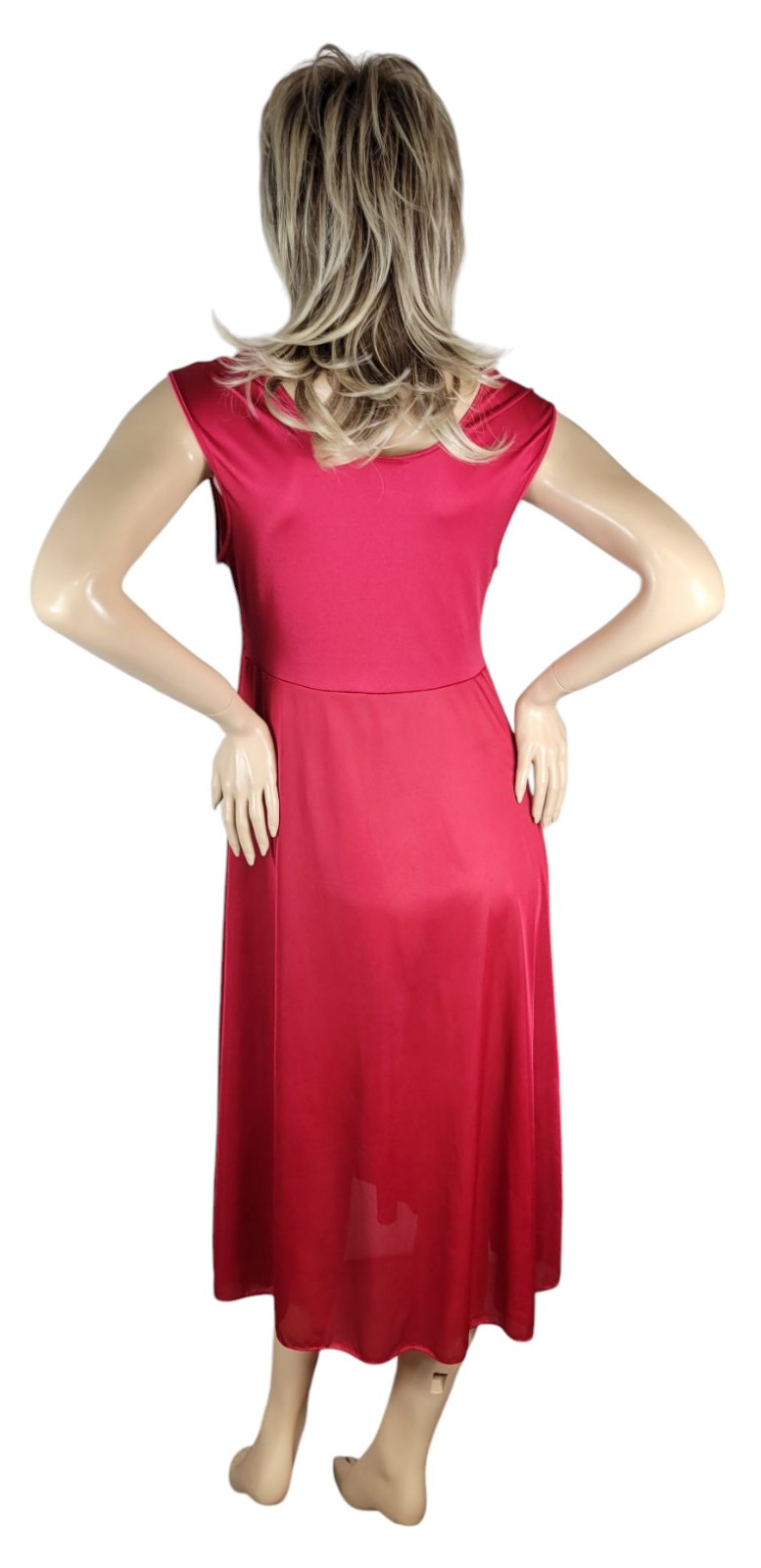 Vintage Soft Moments New York Red Nylon Satin & Semi Sheer Lace Slip Nightgown L