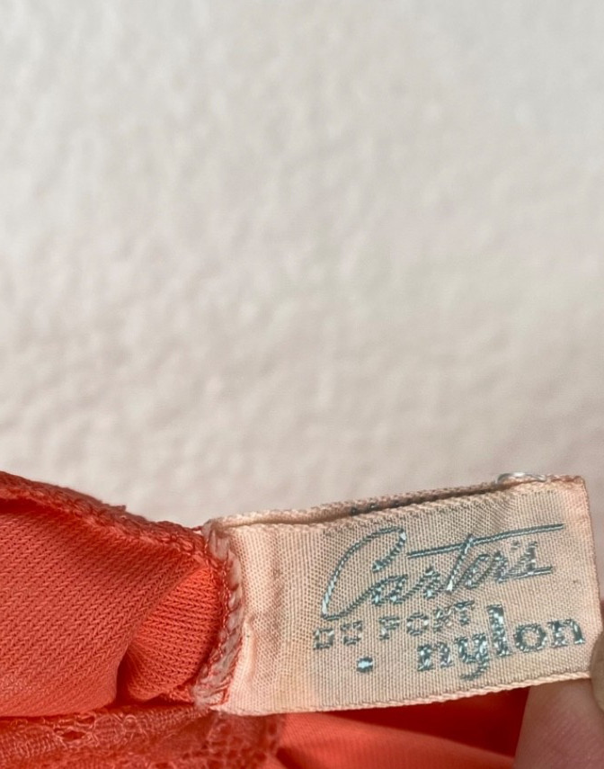 Vintage Carter’s Slip Dress Dupont Nylon Lace Coral 34 Average Fairy 90’s Y2Y