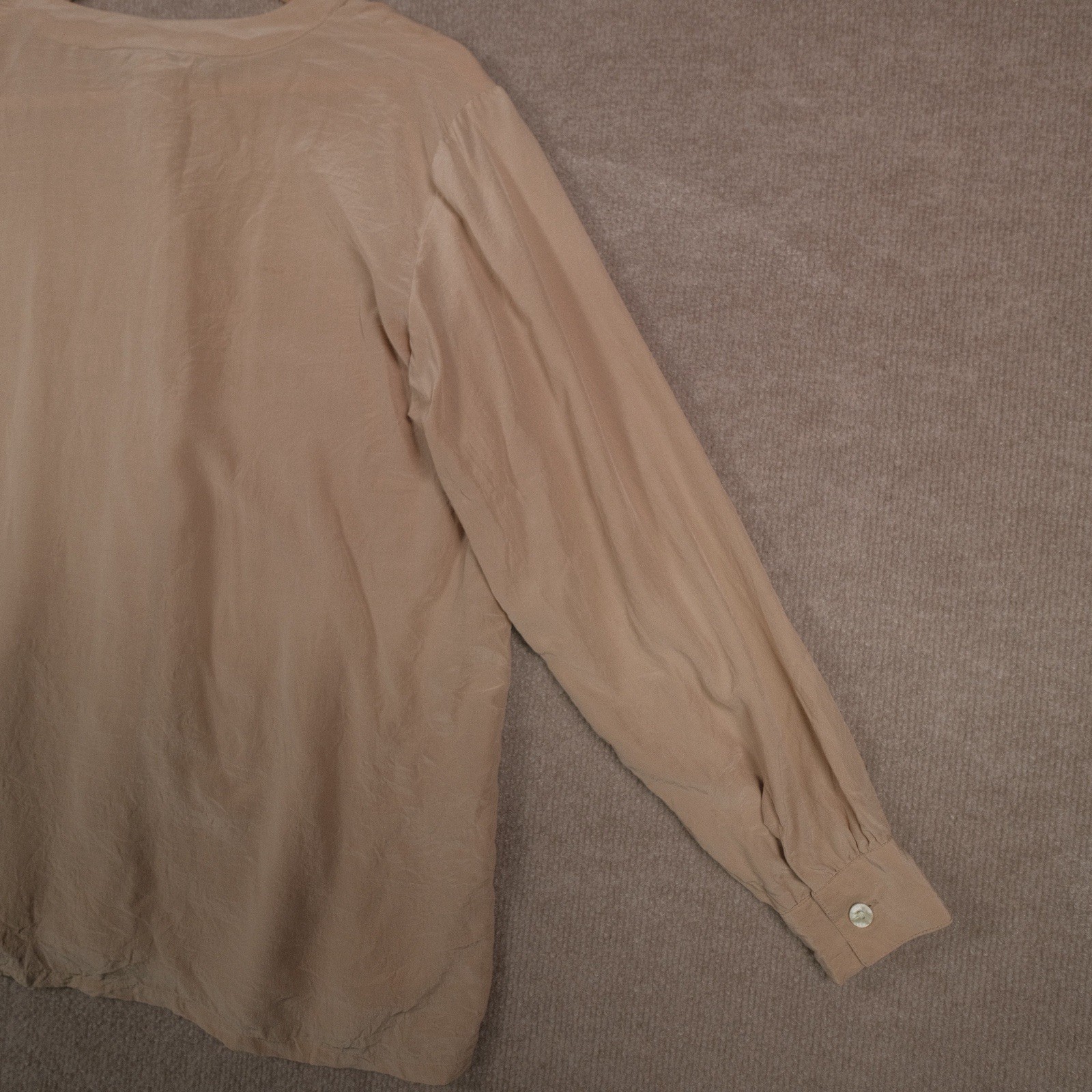 Vintage Blass Port By Bill Blass Women’s 100% Silk Shirt Band Collar Beige S
