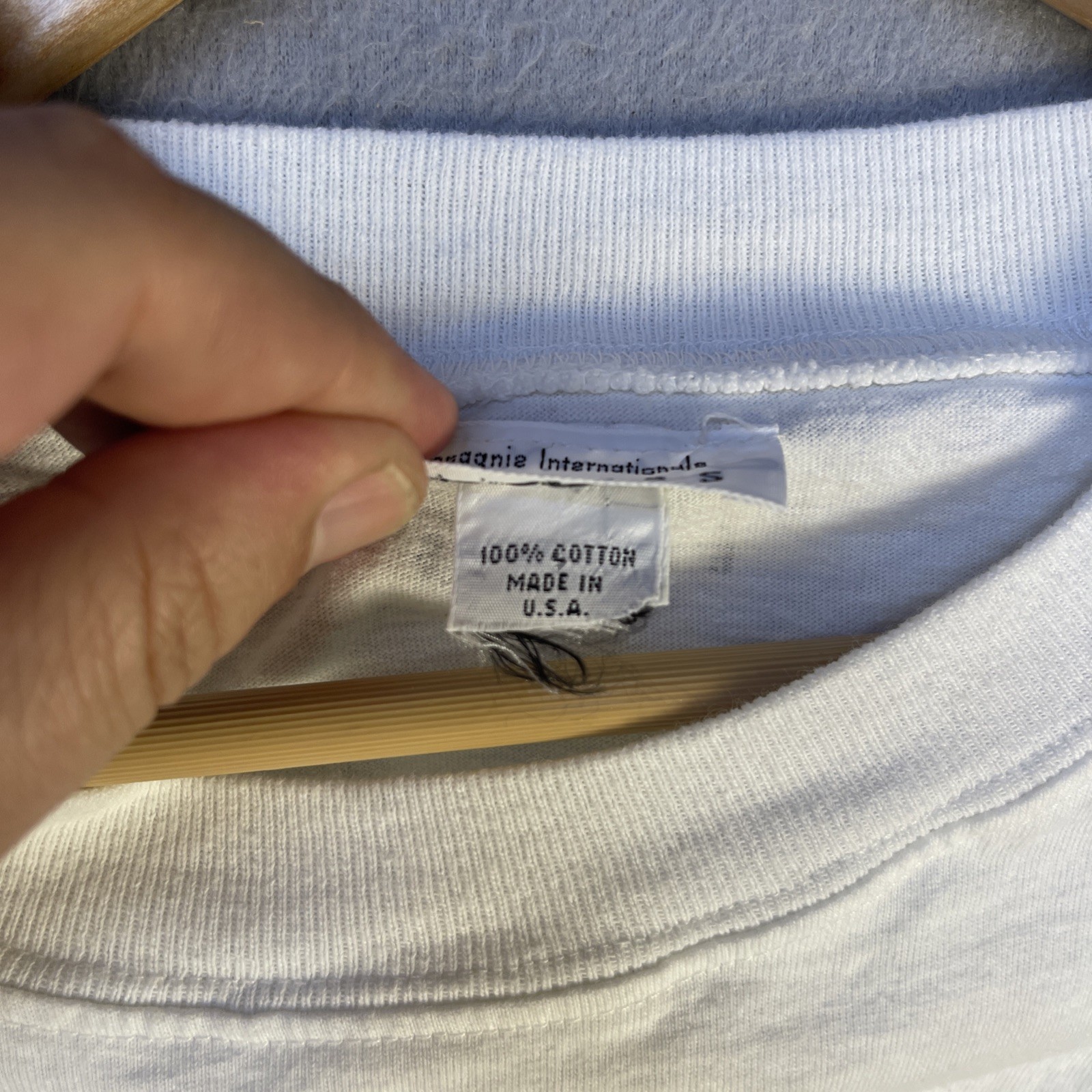 Vtg 80s Express Campagnie Internationale Padded Shoulder Pocket Tee White USA