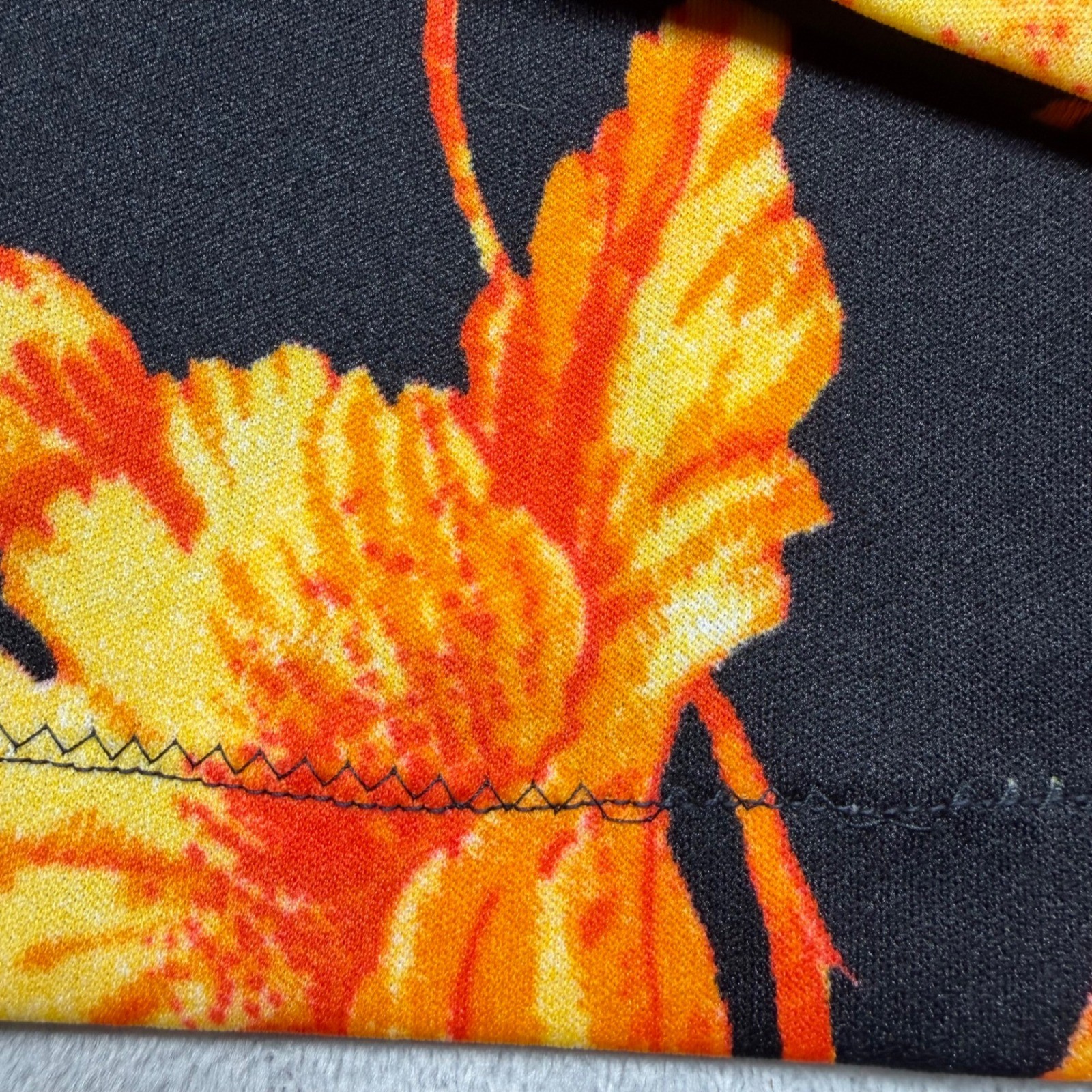 Vintage 90s Handmade Floral Orchid Tank Top Twin set 2pc Black Orange Yellow M/L