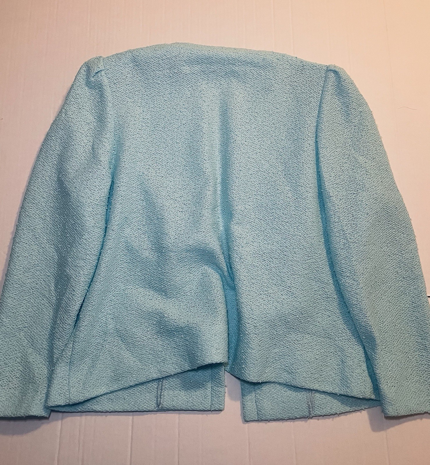 Vintage Leslie Pomer 50s 60s Light Blue Tweed Blazer Suit Dress 14B