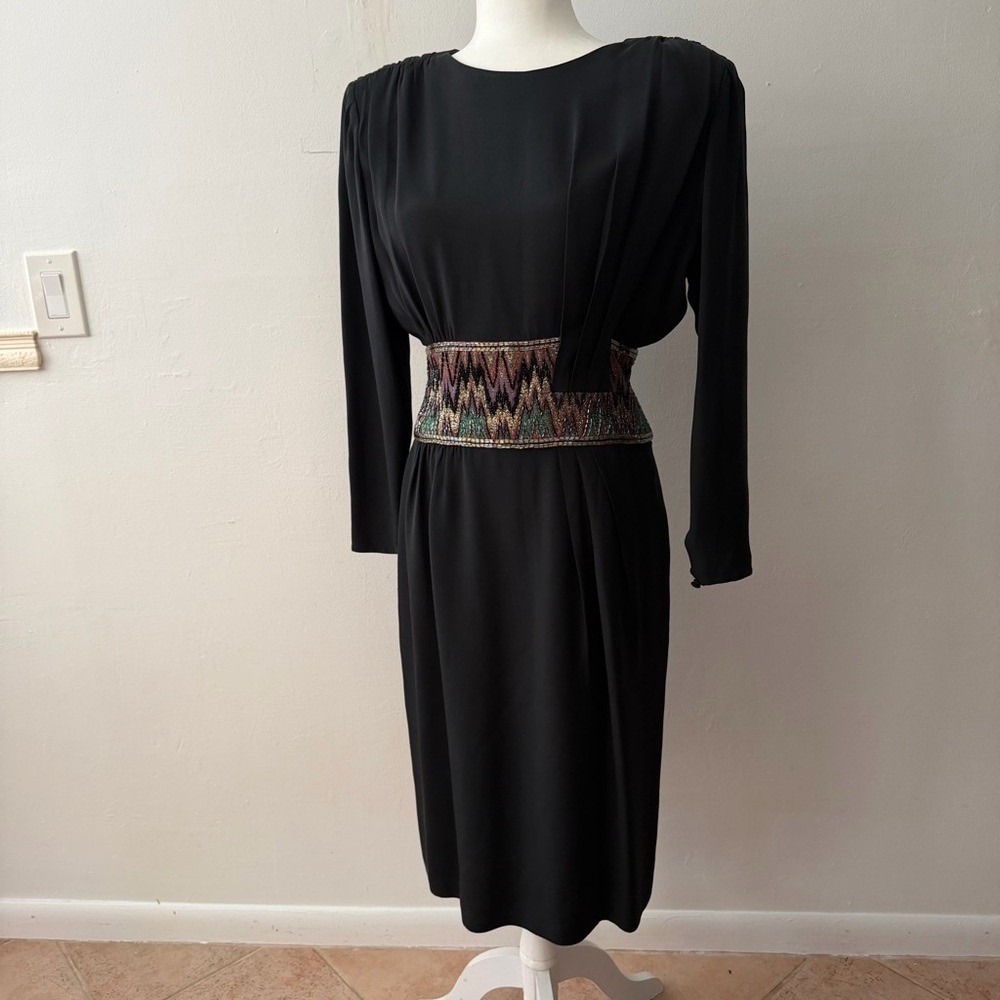 Vintage Francesca of Damon Midi Silk Cocktail Dress Whinsigoth Goth Beaded 1980s