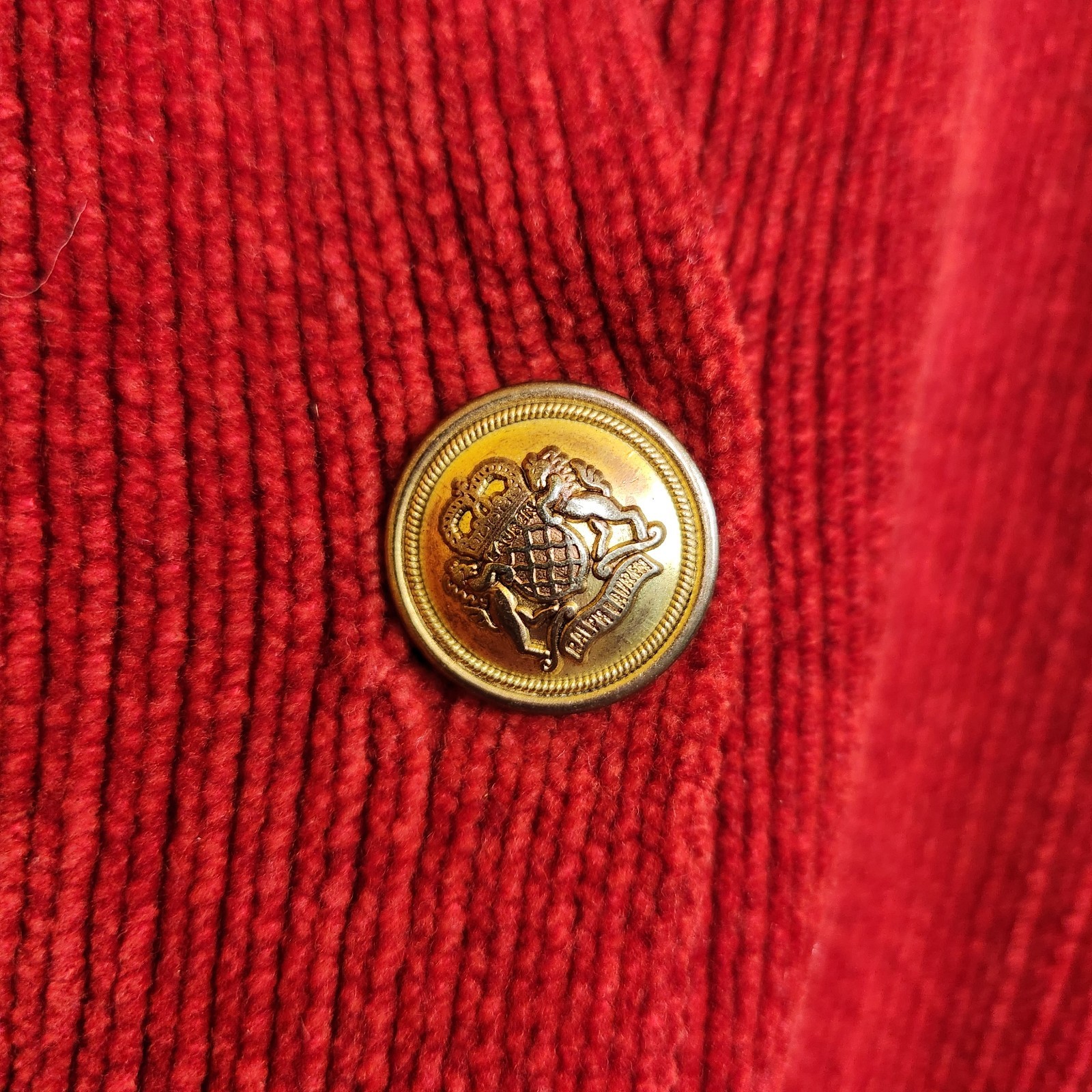 Vintage 80s Ralph Lauren Women’s Large Cardigan Sweater Blazer Red Crest Pockets