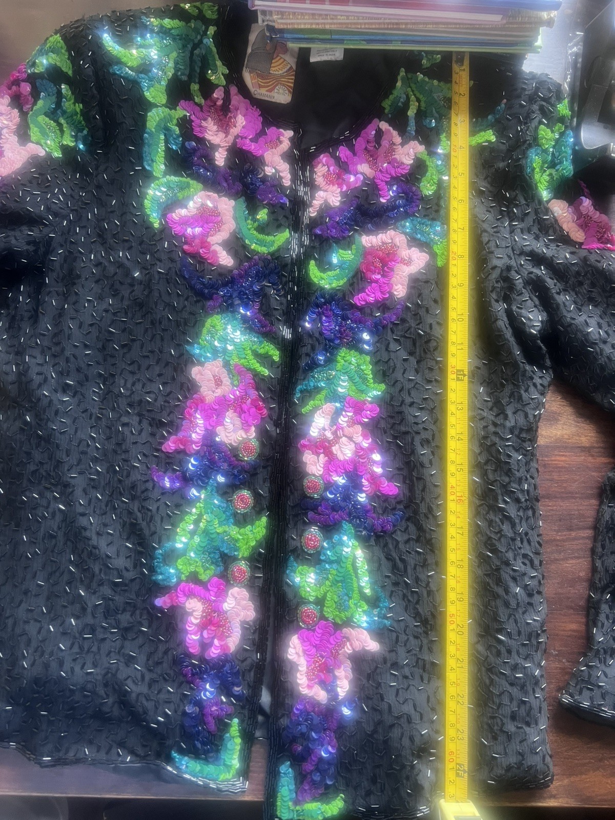 Stunning sequinned & CHAMANI beaded 80s open jacket top. Hook And Eye Closers