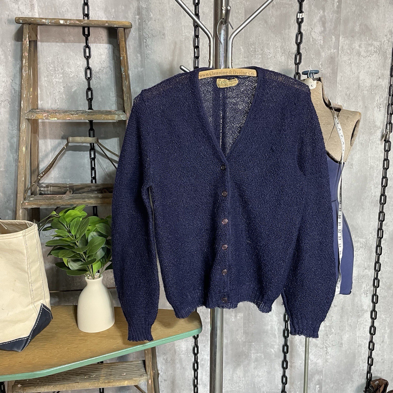 Vtg 50s Pandora Shagora Mohair Wool Thin Cardigan Sweater Kurt Cobain Womens M/L