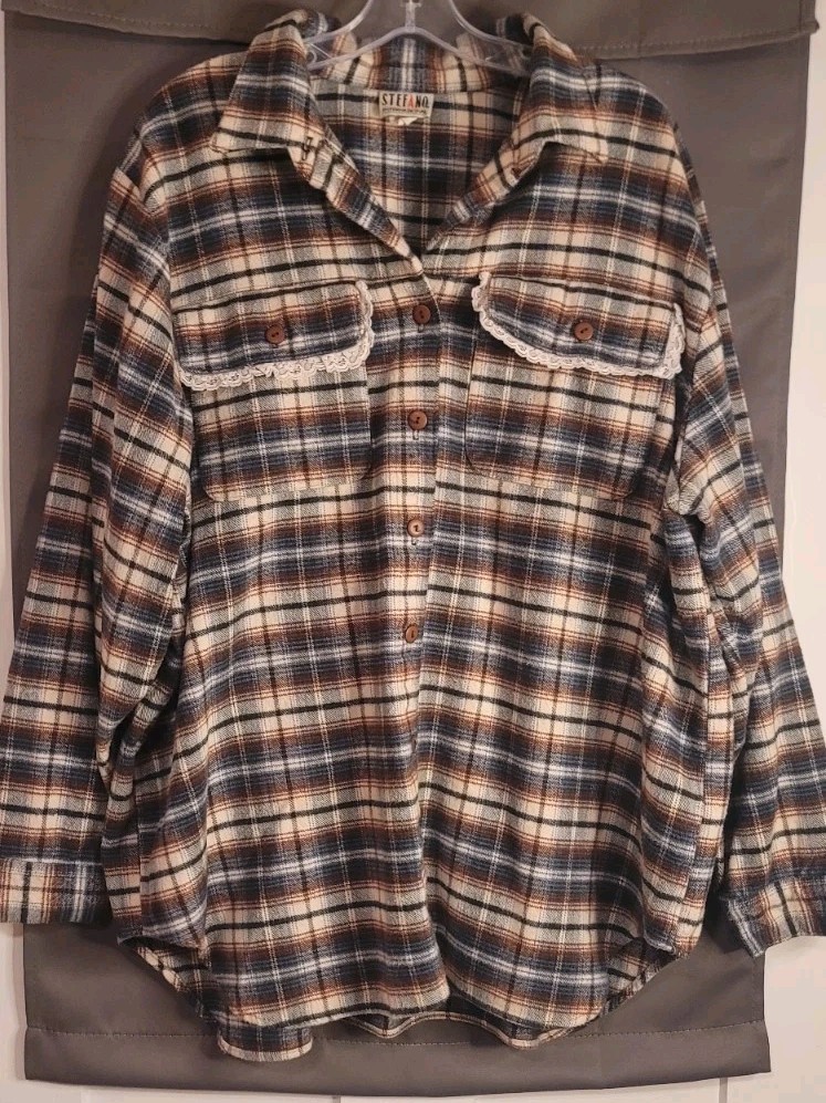 Vintage STEFANO 90s Plaid Button Down Shirt Size 22W Casual Outdoor Red,WT&Blue