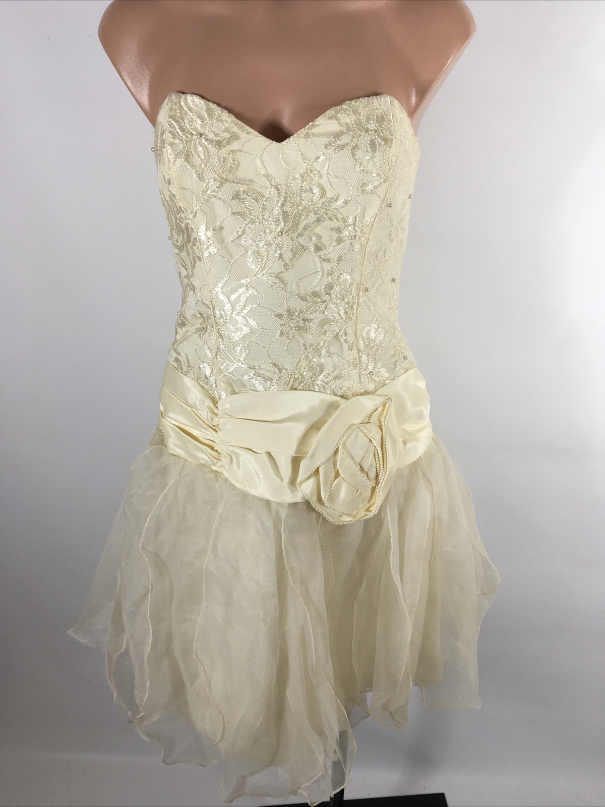 1970 1980s Bubble Wedding Formal Dress Nancy Bracoloni Party Prom Ivory Lace 4