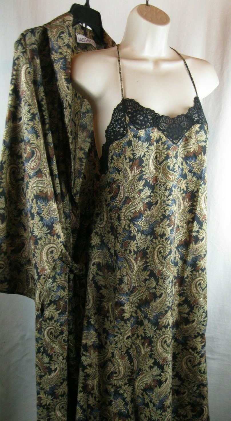 Monika Tilley Vassarette Vintage Nightgown Cover Up Set Paisley Sm/Med