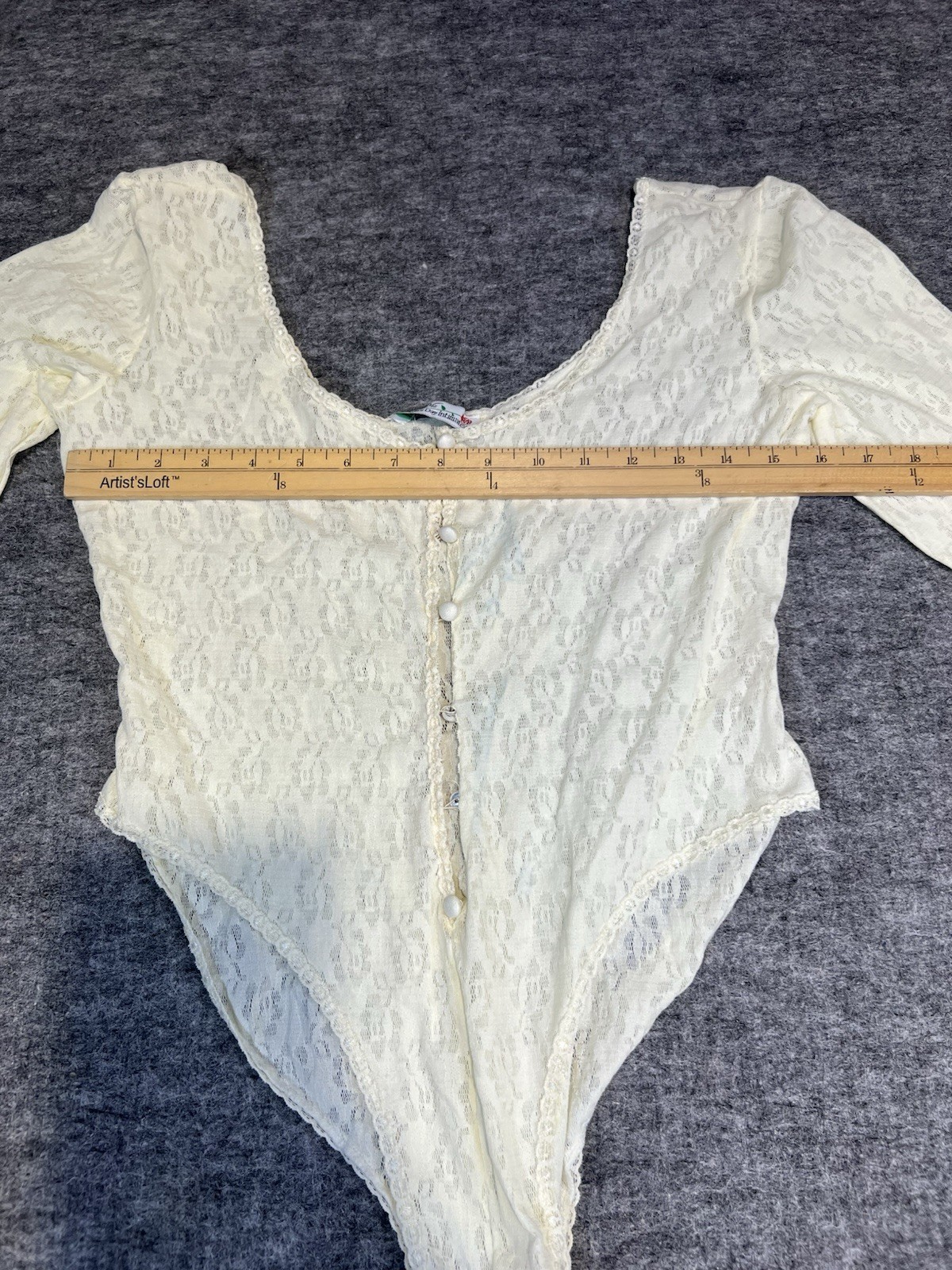 vtg lace bodysuit victorian joie de vie medium made in the USA sheer buttons