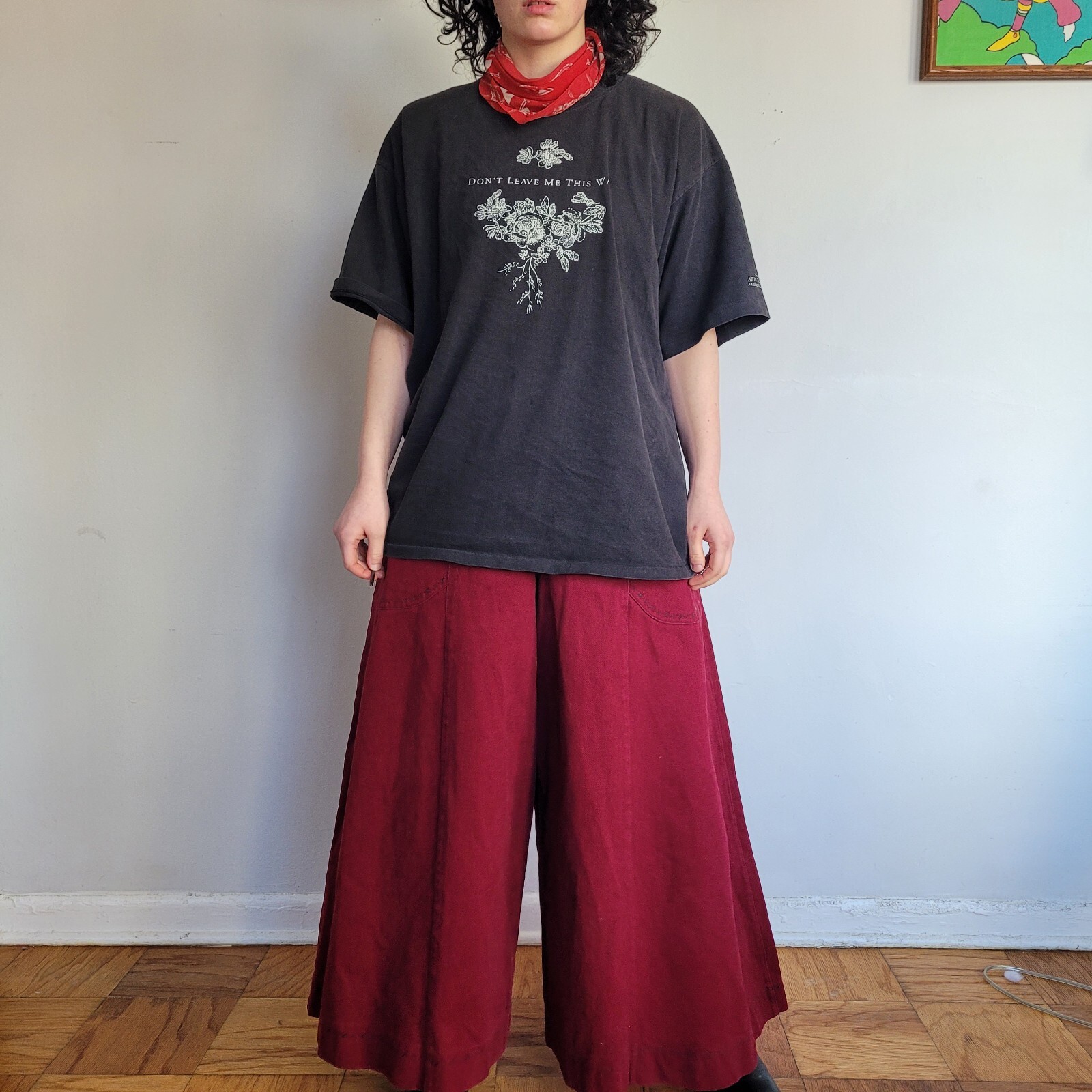 Vintage Maroon Wide Leg Bell Bottom High Waist Pant Hippy Rave 24″ Bell Size 29