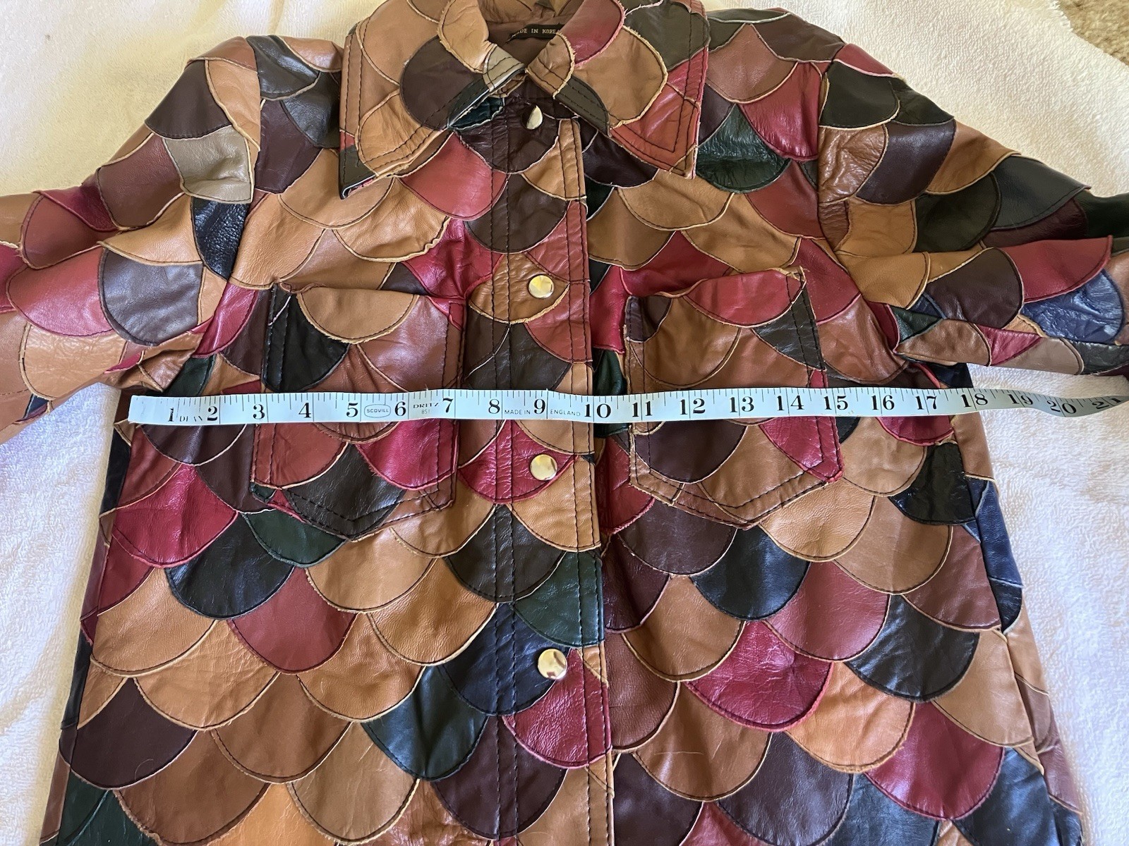Vintage 70’s Multicolor Patchwork Leather Jacket Brown Red Green Blue Tan