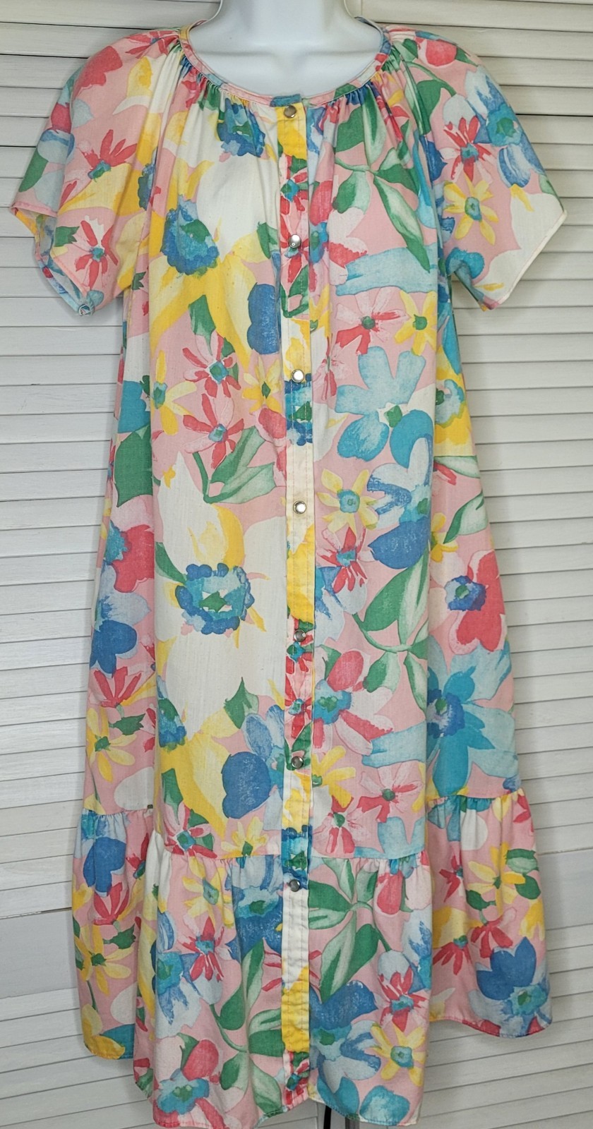 Vtg Models Coat Multicolor Floral Patio/House Dress MuuMu Pearl Snaps SM-MED?