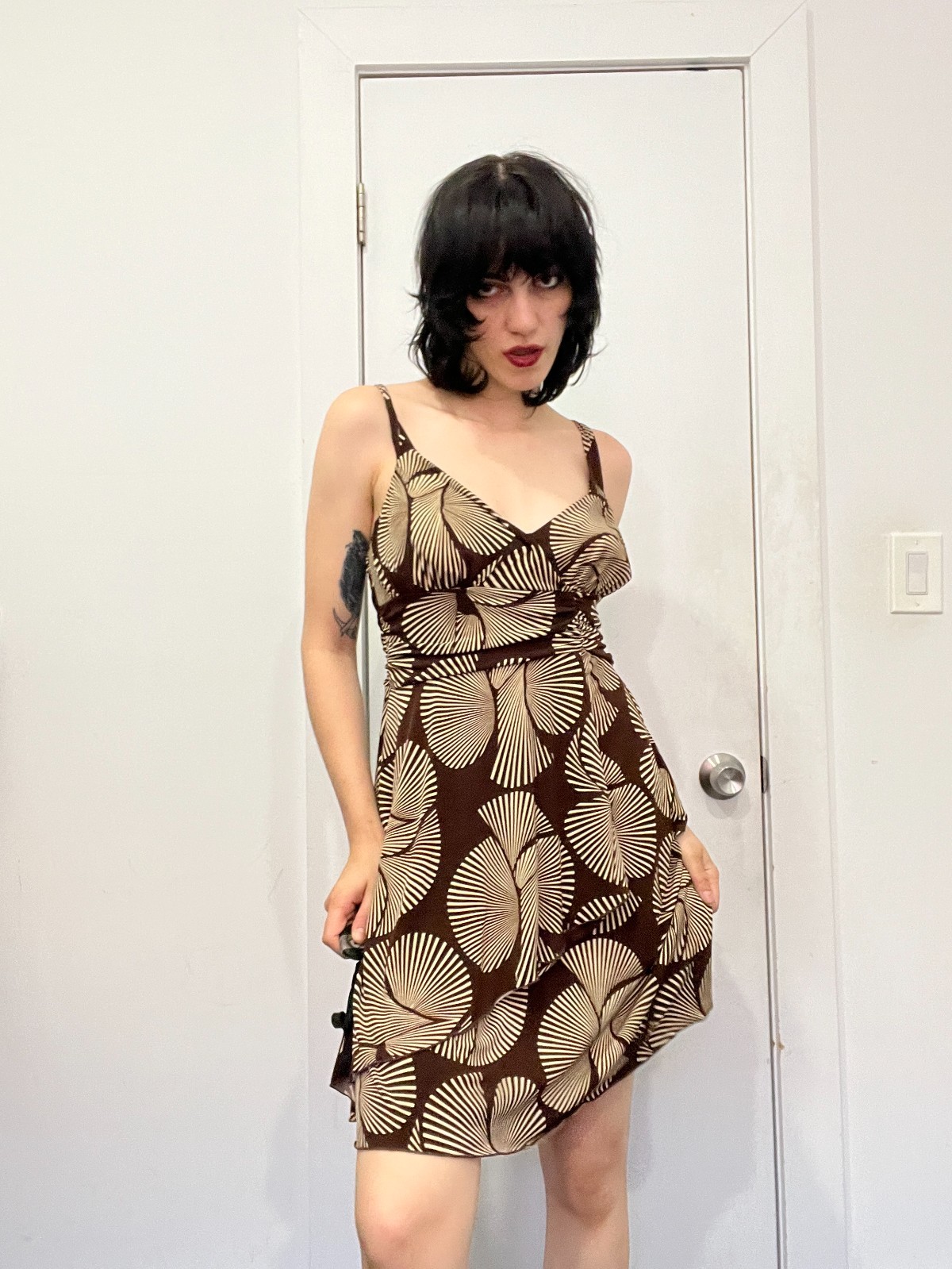 Vintage Groovy y2k Brown Patterned Dress by One Clothing