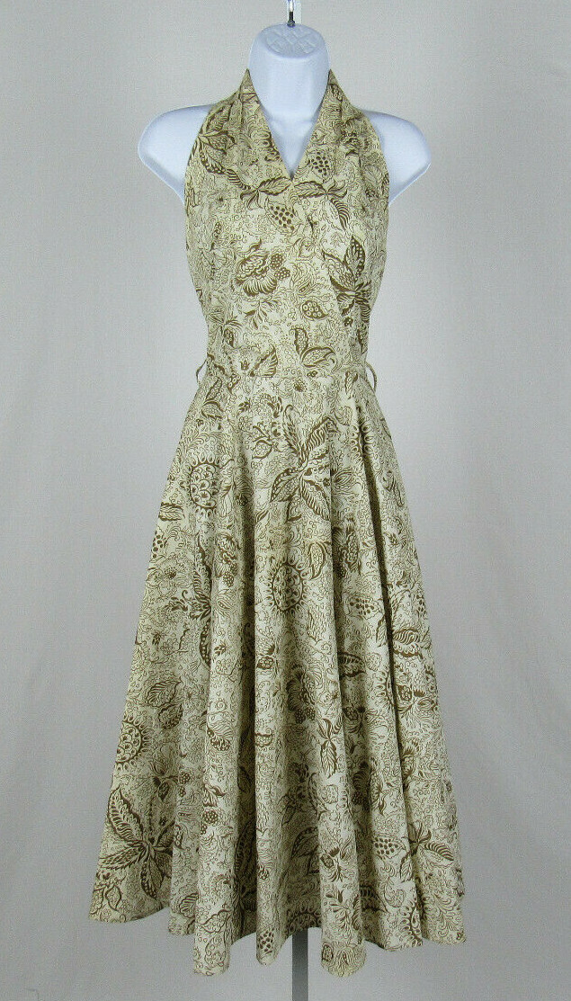 VTG 1950s 60s ADELE CALIFORNIA PAPER DRESS FLORAL PAISLEY DESIGNS GOLDEN BELT