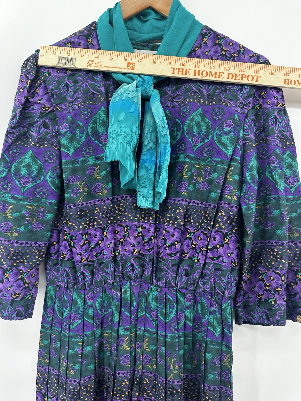 VTG 80’s Serbin of Florida Teal Purple Floral Hostess Artwear Boho Dress HH42
