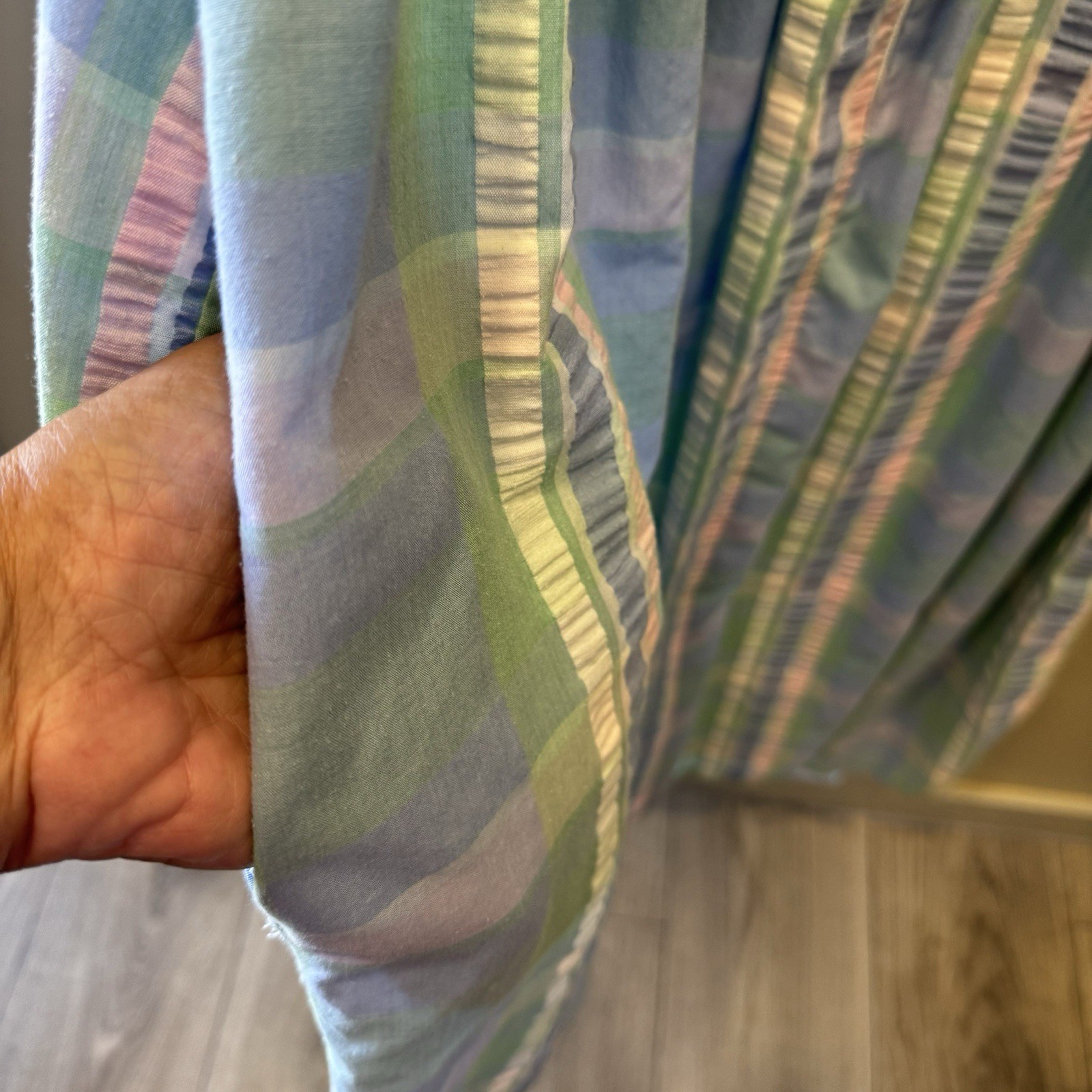 Saybury Vintage Plaid Nightgown Cotton Size Large Blue Green Yellow